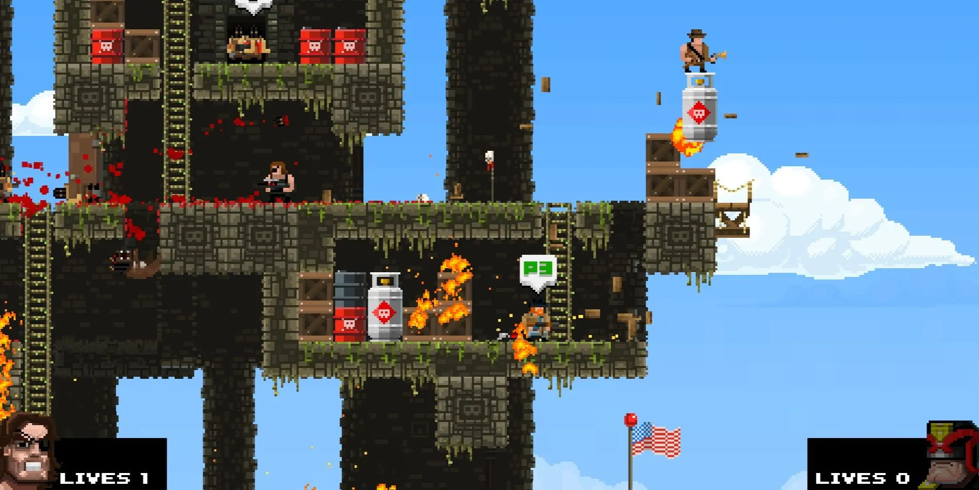 Các nhân vật Broforce hợp sức chiến đấu trong màn chơi đầy cháy nổ