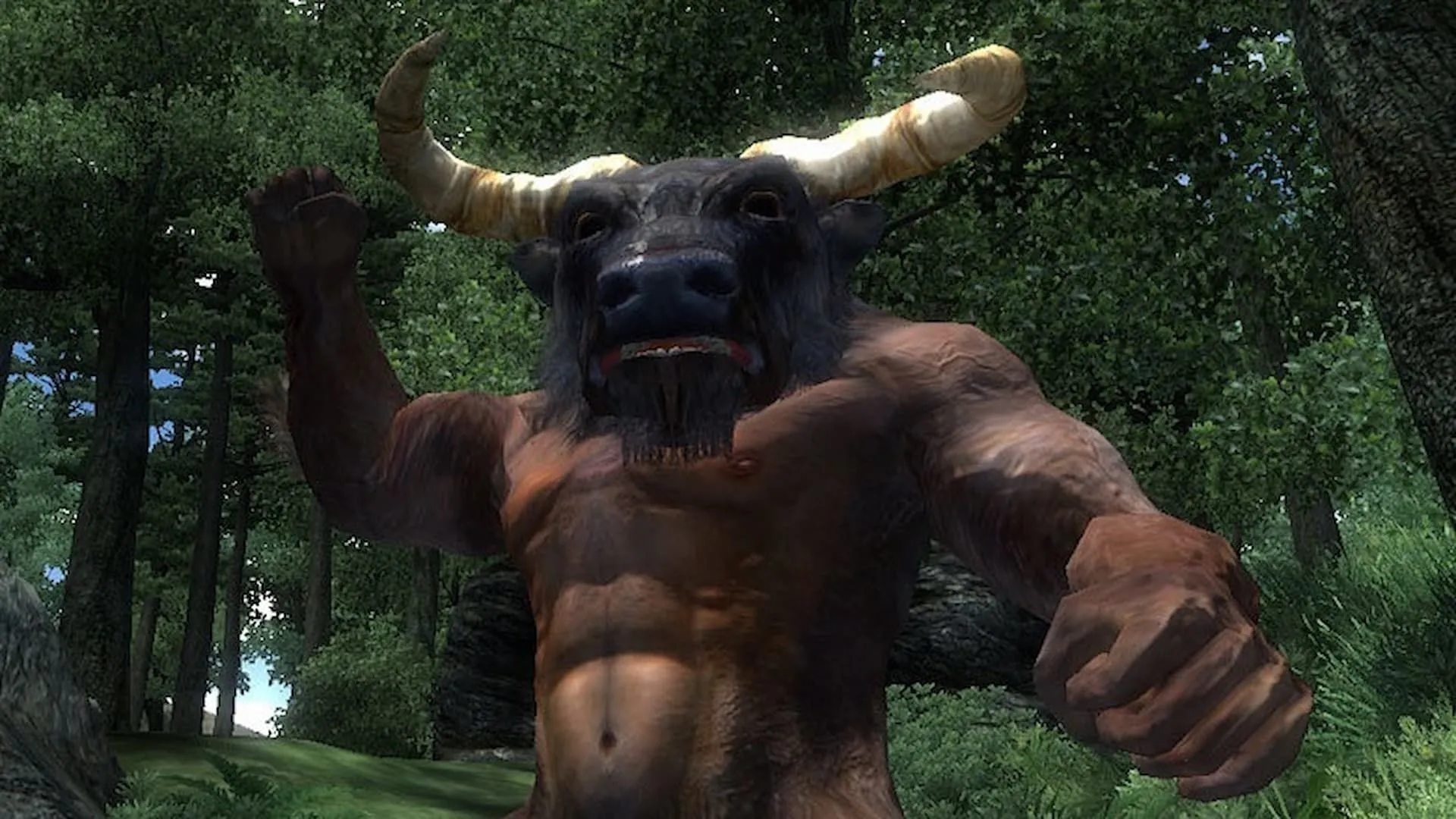 Cảnh chiến đấu đặc trưng với Minotaur trong game The Elder Scrolls IV Oblivion