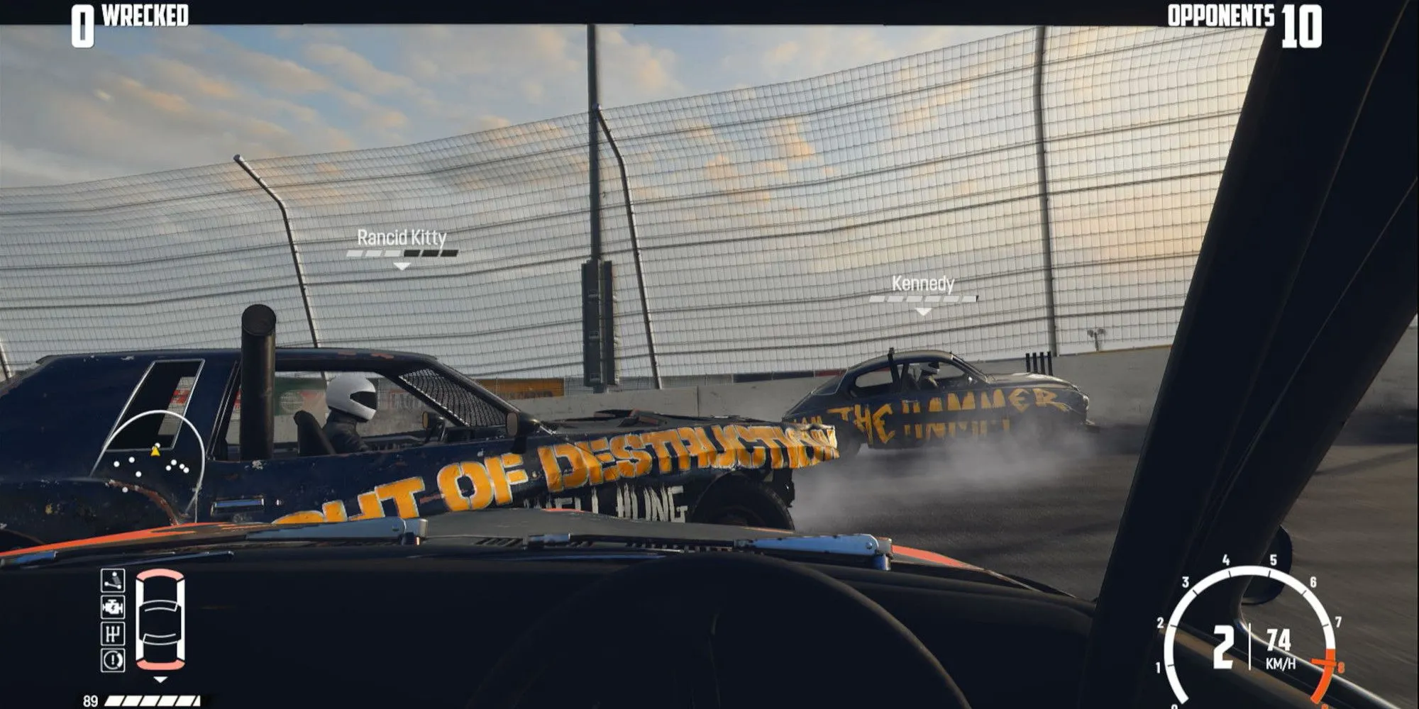 Cảnh tượng hỗn loạn tại một sự kiện demolition derby trong game Wreckfest