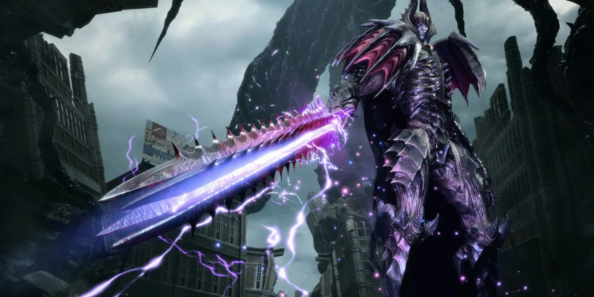 Cavaliere Angelo trong Devil May Cry 5, một kỵ sĩ quỷ mặc giáp đen cưỡi mô tô quỷ, đang trong tư thế tấn công.