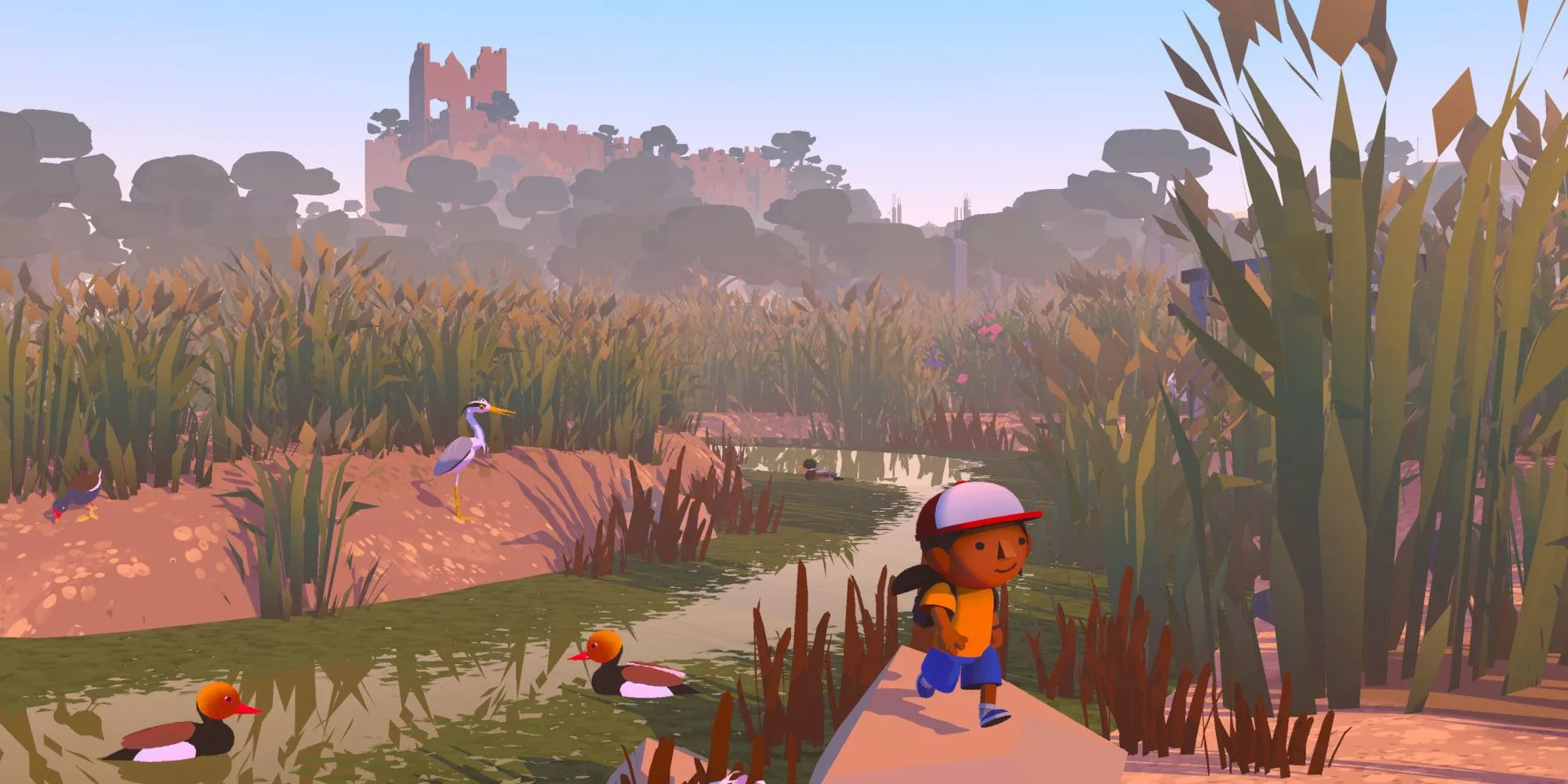 Cô bé Alba khám phá đầm lầy với những chú vịt trong game Alba A Wildlife Adventure