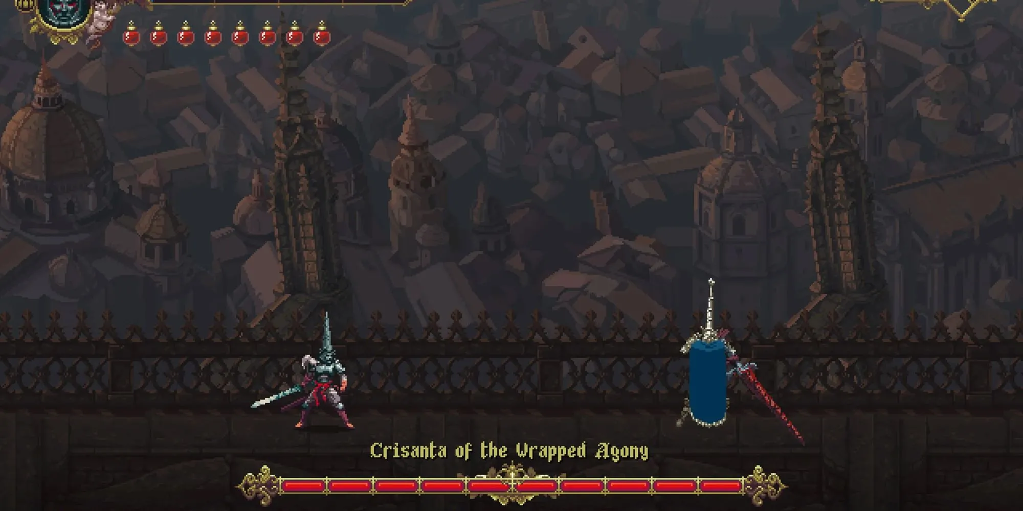 Crisanta of the Wrapped Agony trong Blasphemous, một vũ điệu chiến đấu mãn nhãn và tốc độ