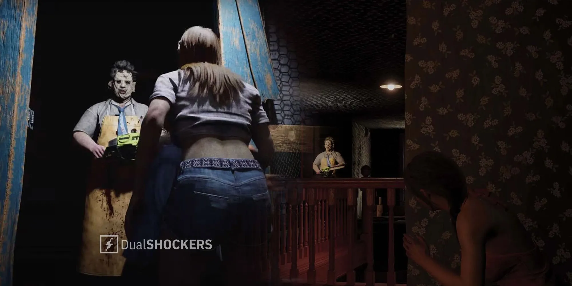 Gameplay của The Texas Chainsaw Massacre với nhân vật đang chạy trốn