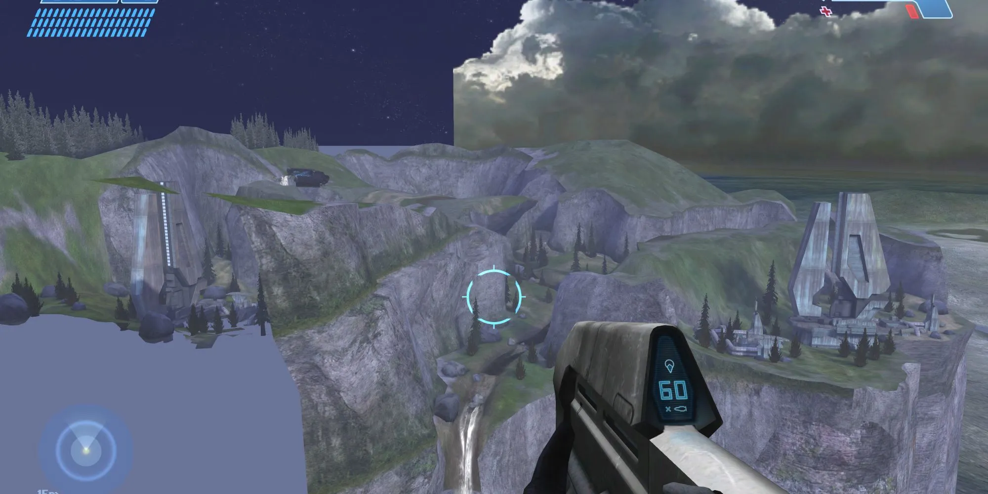 Góc nhìn từ trên cao trong Halo Master Chief Collection thấy rõ địa hình bên dưới khi bay