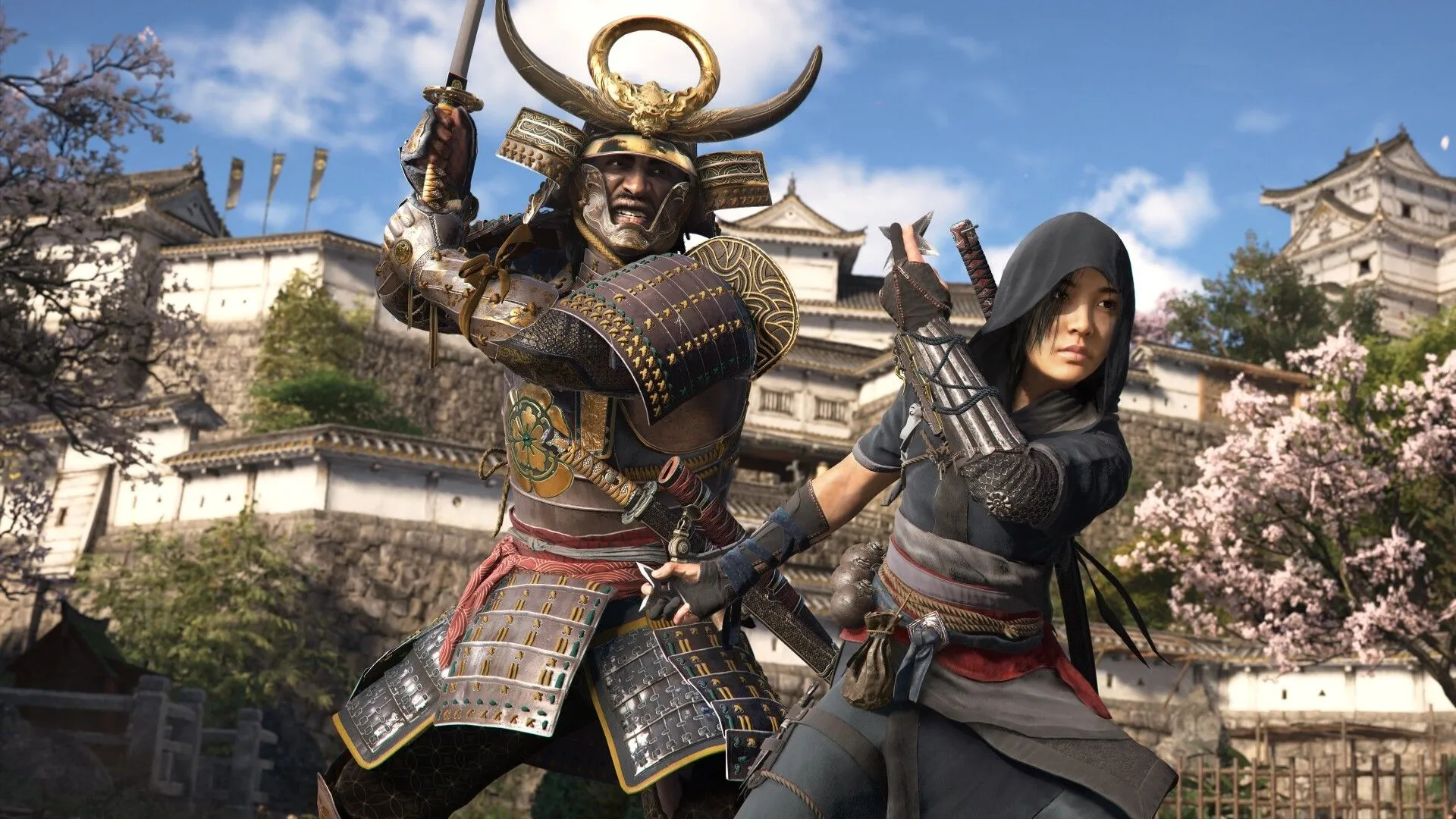Hai nhân vật chính Naoe và Yasuke trong Assassin's Creed Shadows