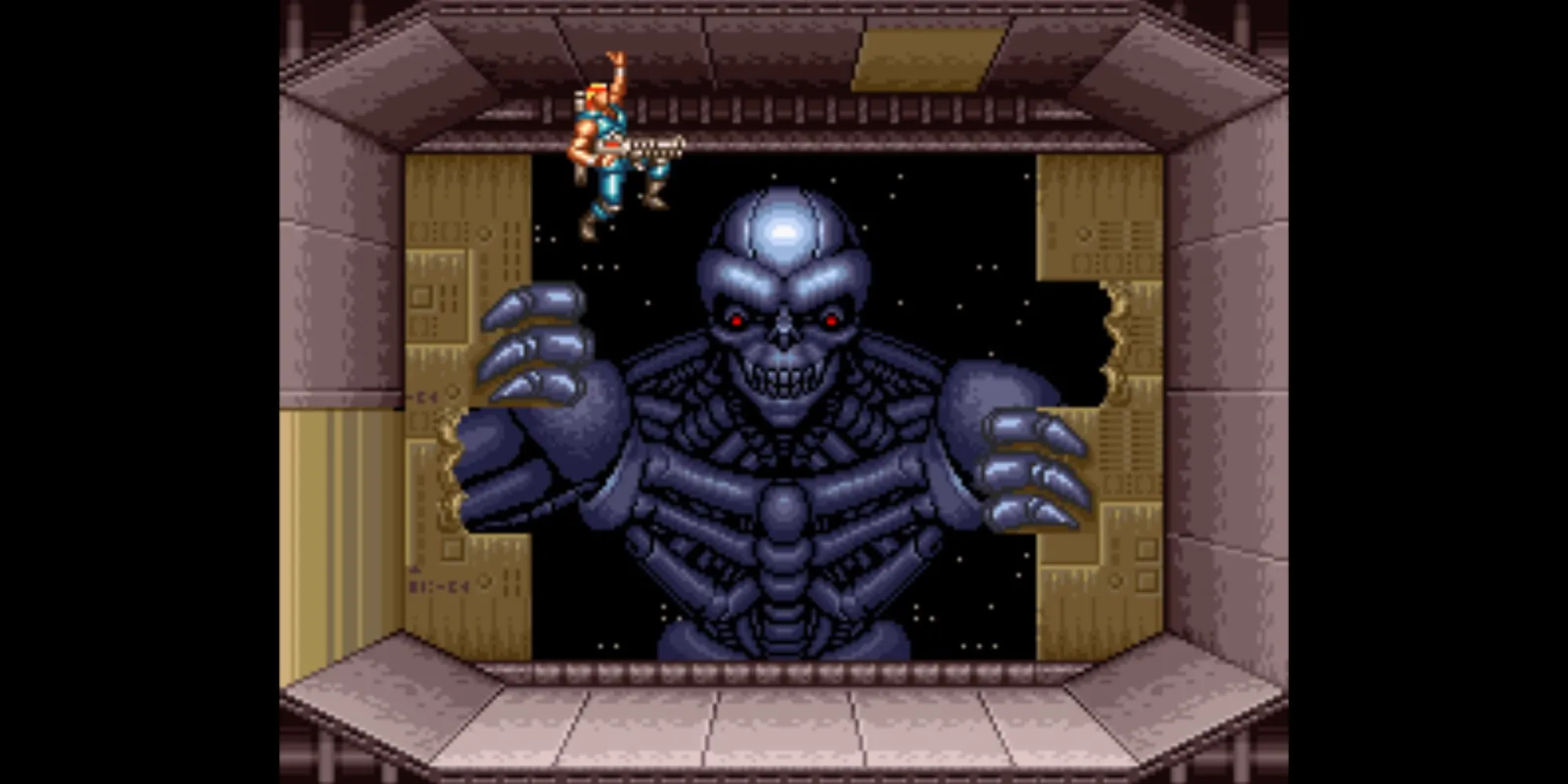 Hai nhân vật chính trong Contra III: The Alien Wars chiến đấu