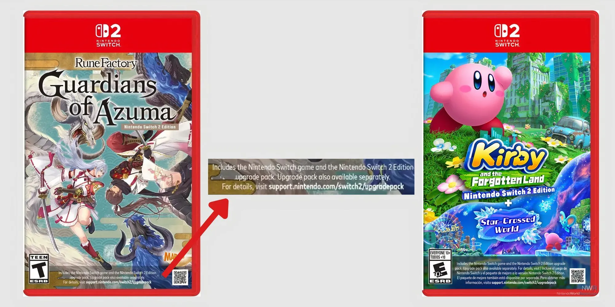 Hình ảnh bìa game Guardians Of Azuma và Kirby And The Forgotten Land có thể tương thích ngược với Nintendo Switch 2