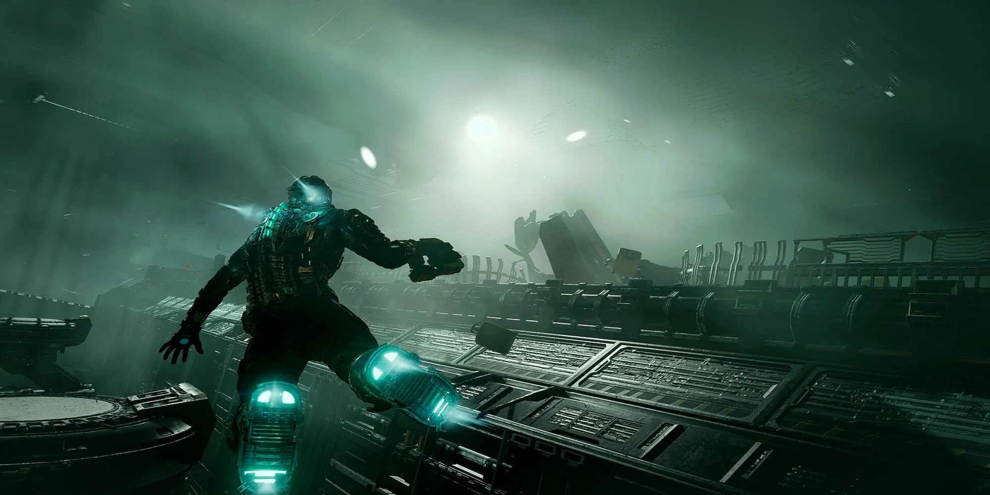 Isaac Clarke trôi nổi trong không gian trong game Dead Space