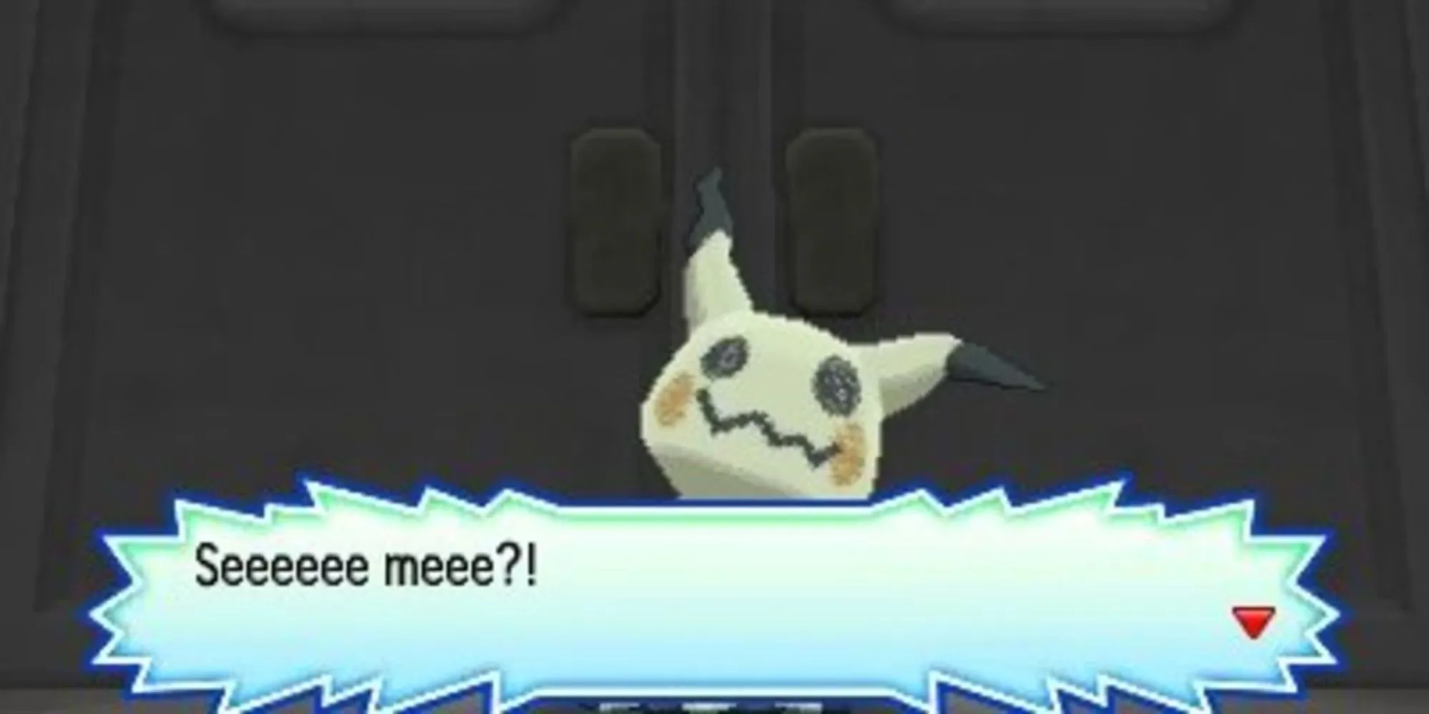 Mimikyu trong Pokemon Sun and Moon với bong bóng thoại 'Seeeeee Meee?!'