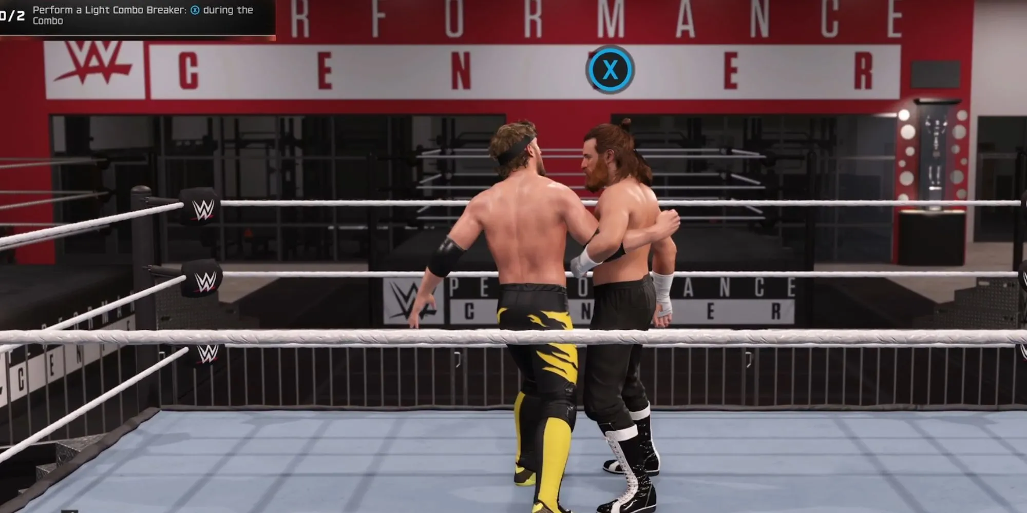 Một đô vật thực hiện kỹ thuật Breaker trong WWE 2K25