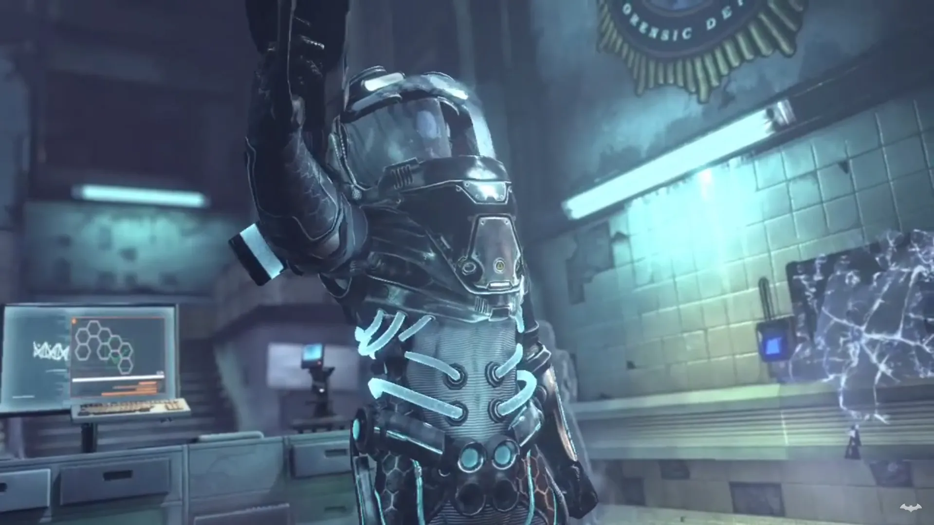 Mr. Freeze với bộ giáp làm lạnh đặc trưng và khẩu súng băng trong Batman Arkham City