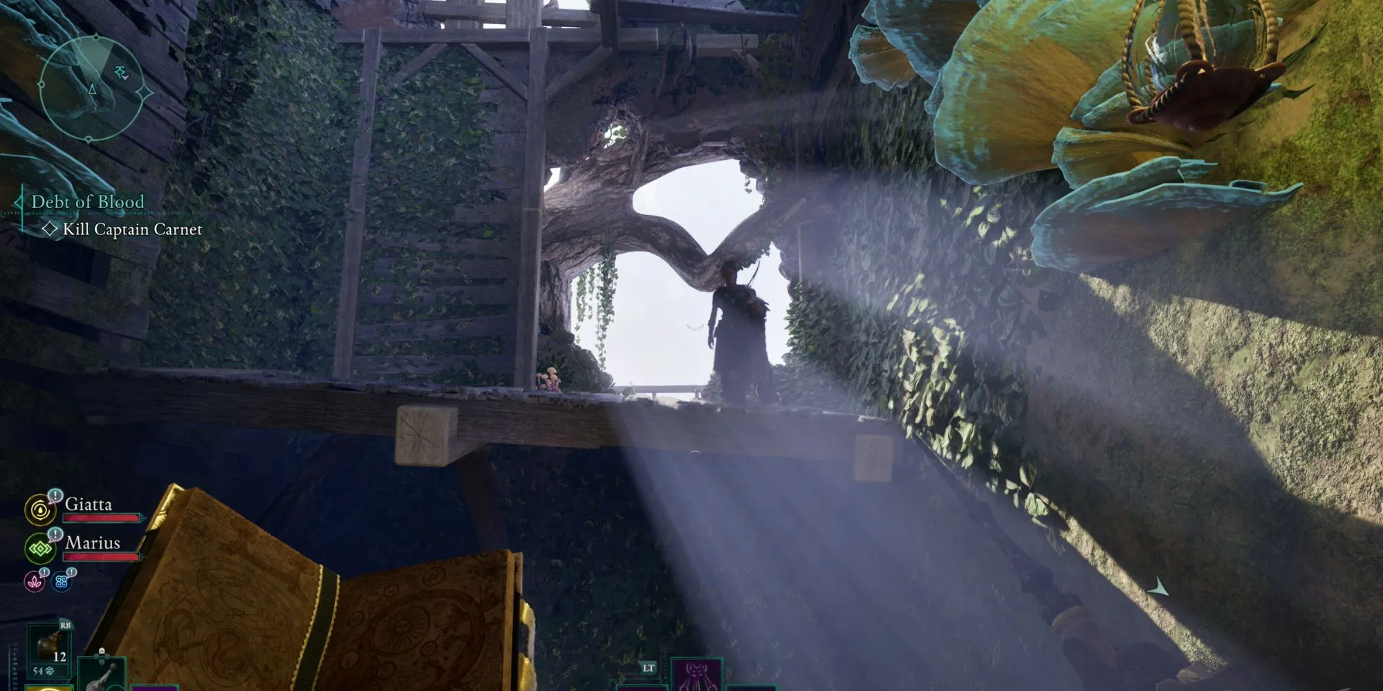 Nhân vật game Avowed thực hiện cú nhảy qua các gờ tường và mái nhà để leo lên đỉnh Ranger Headquarters.