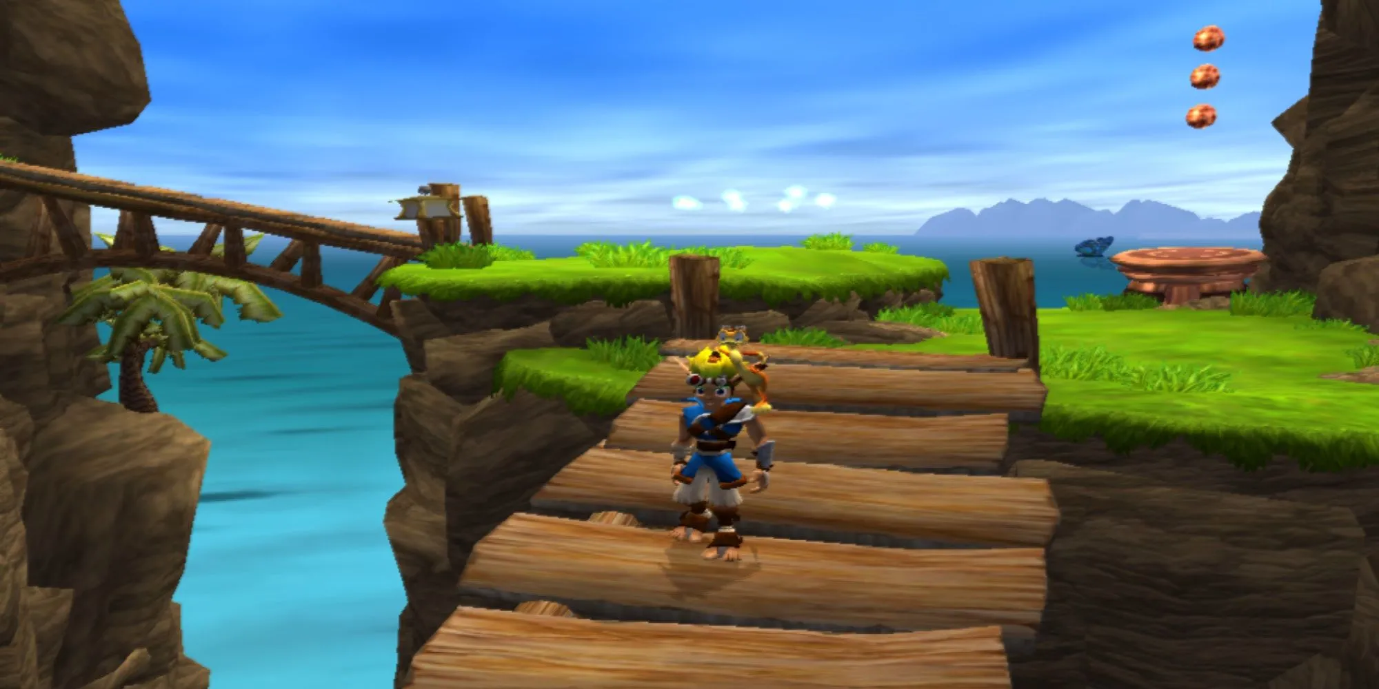 Nhân vật Jak và Daxter trong một khu vực đầu game trên PS2