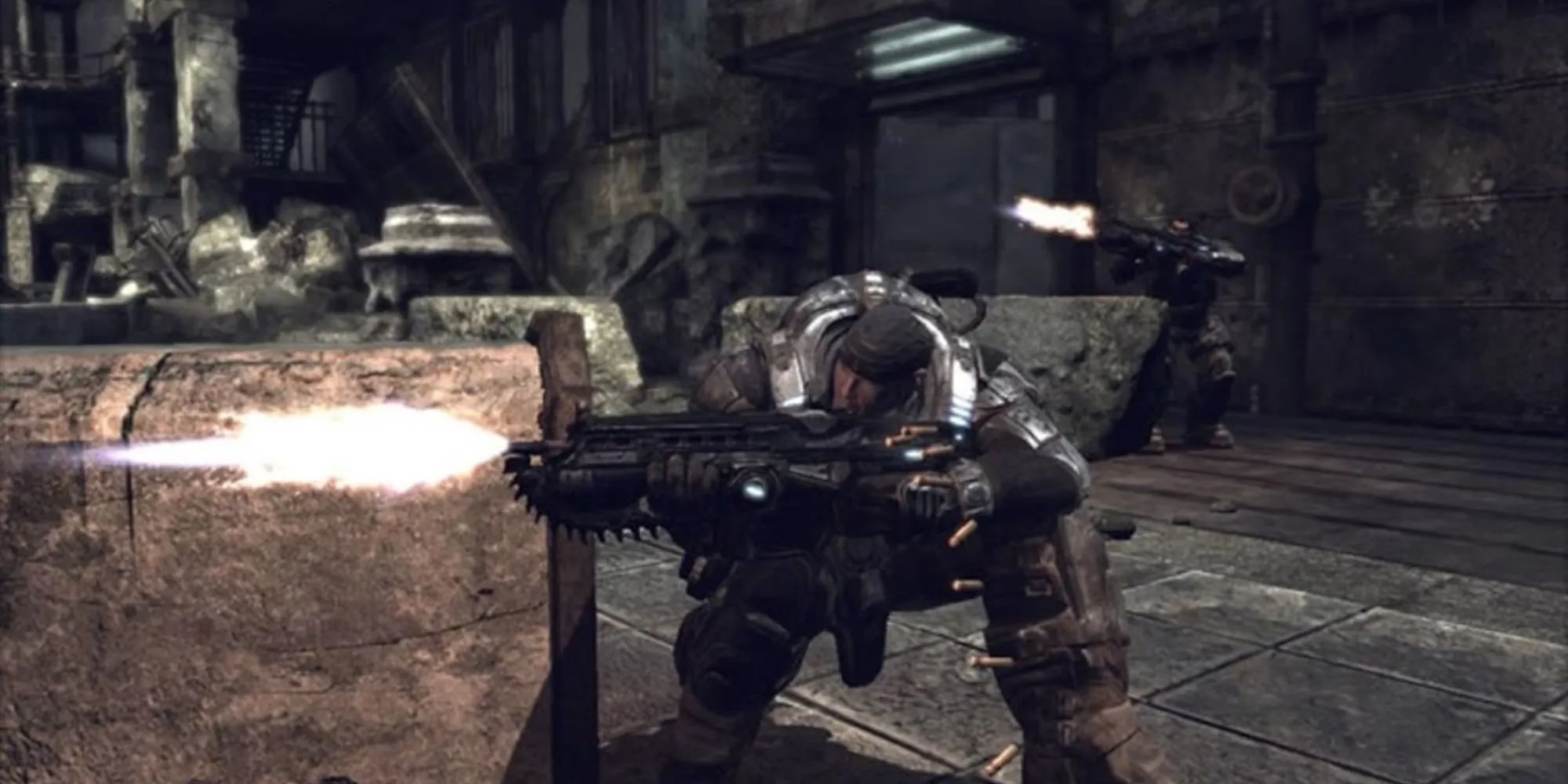 Nhân vật Marcus Fenix trong Gears of War 1 với khẩu Lancer huyền thoại