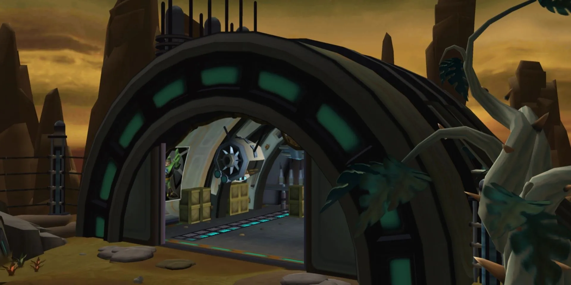 Nhân vật Ratchet trên hành tinh sa mạc Veldin, quê hương của anh trong Ratchet and Clank