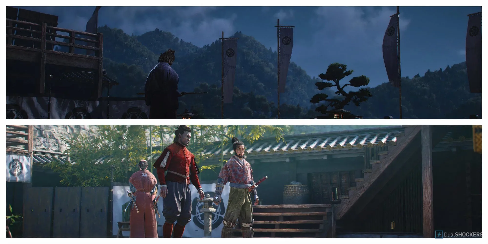Nhân vật Yasuke trong Assassin's Creed Shadows đang tương tác với NPC trong nhiệm vụ An Education