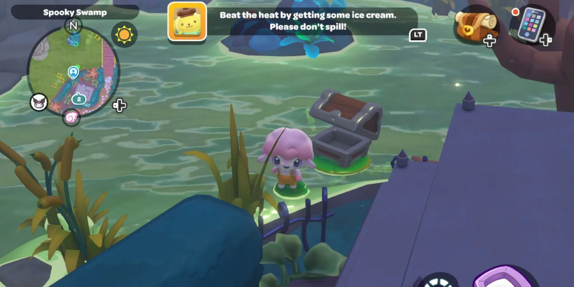 Rương báu chứa công thức chế tạo Jack-O-Lantern ở Spooky Swamp trong Hello Kitty Island Adventure