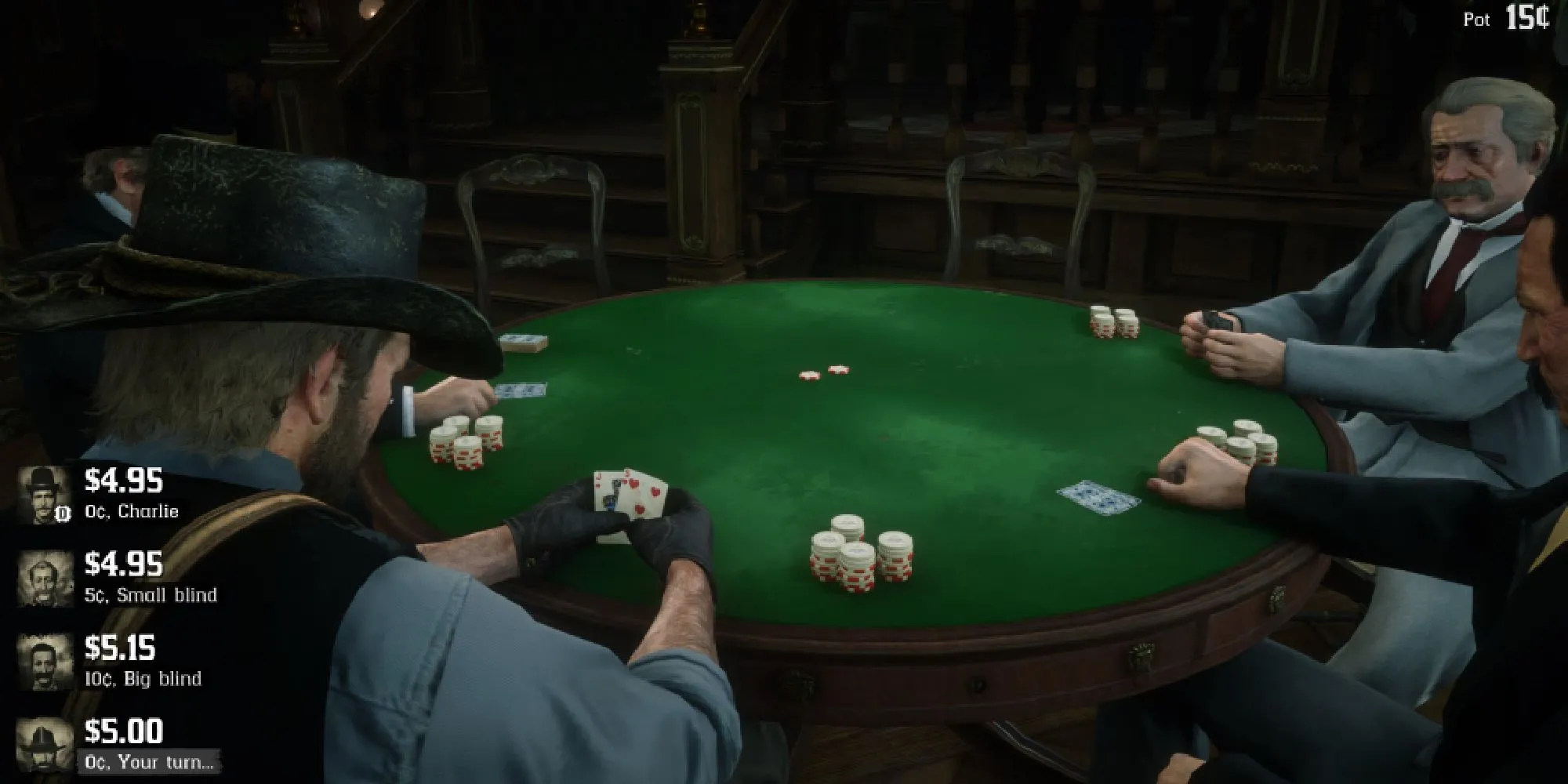 Tham gia hoạt động phụ như chơi poker trong Red Dead Redemption 2.