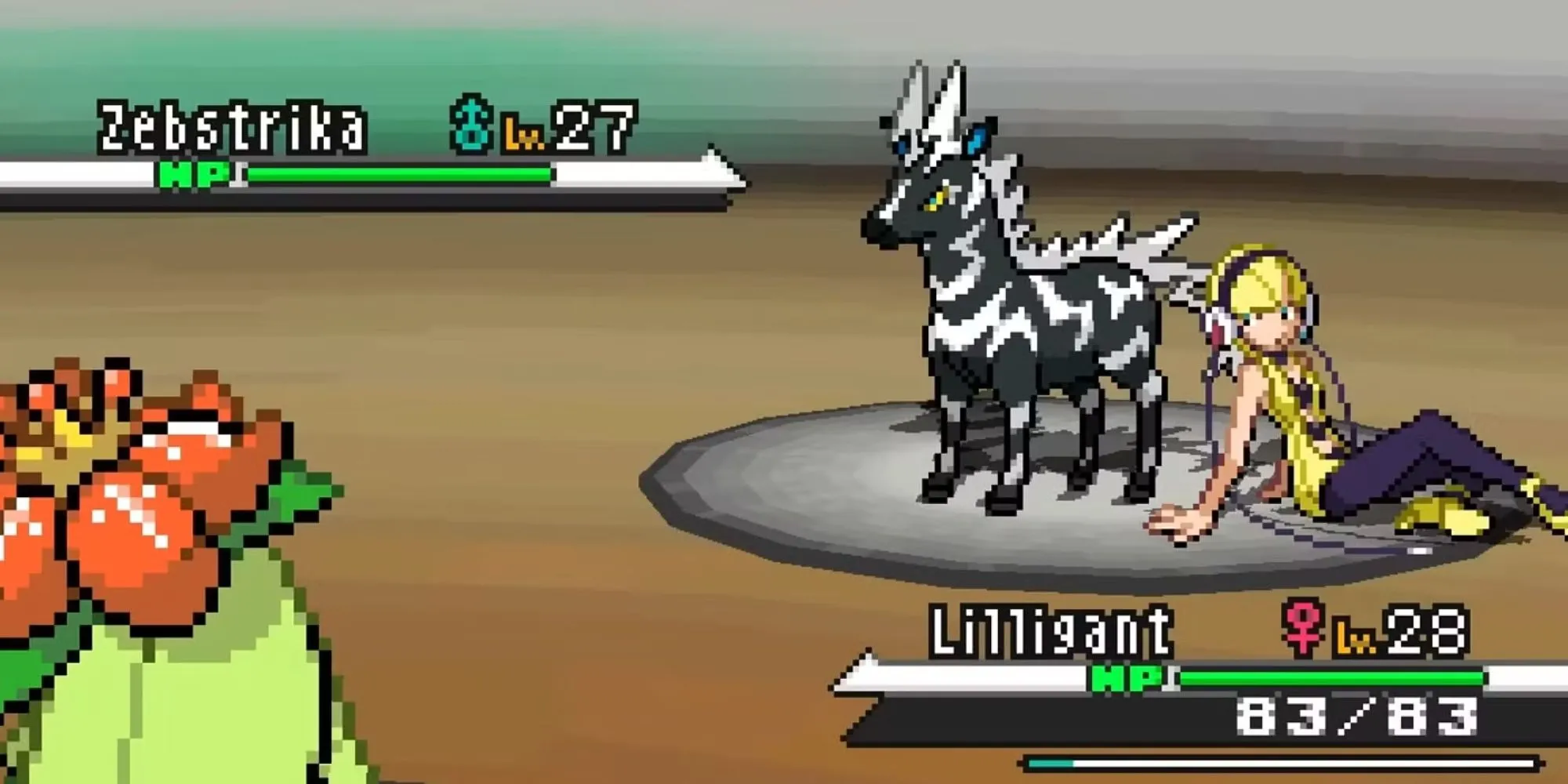 Trận đấu giữa Lilligant và Zebstrika tại nhà thi đấu của Elesa trong Pokemon Black and White
