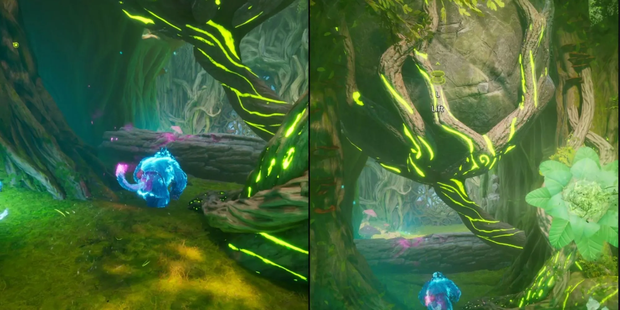 Treant-Zoe nâng tảng đá và Ape-Mio phá khúc gỗ