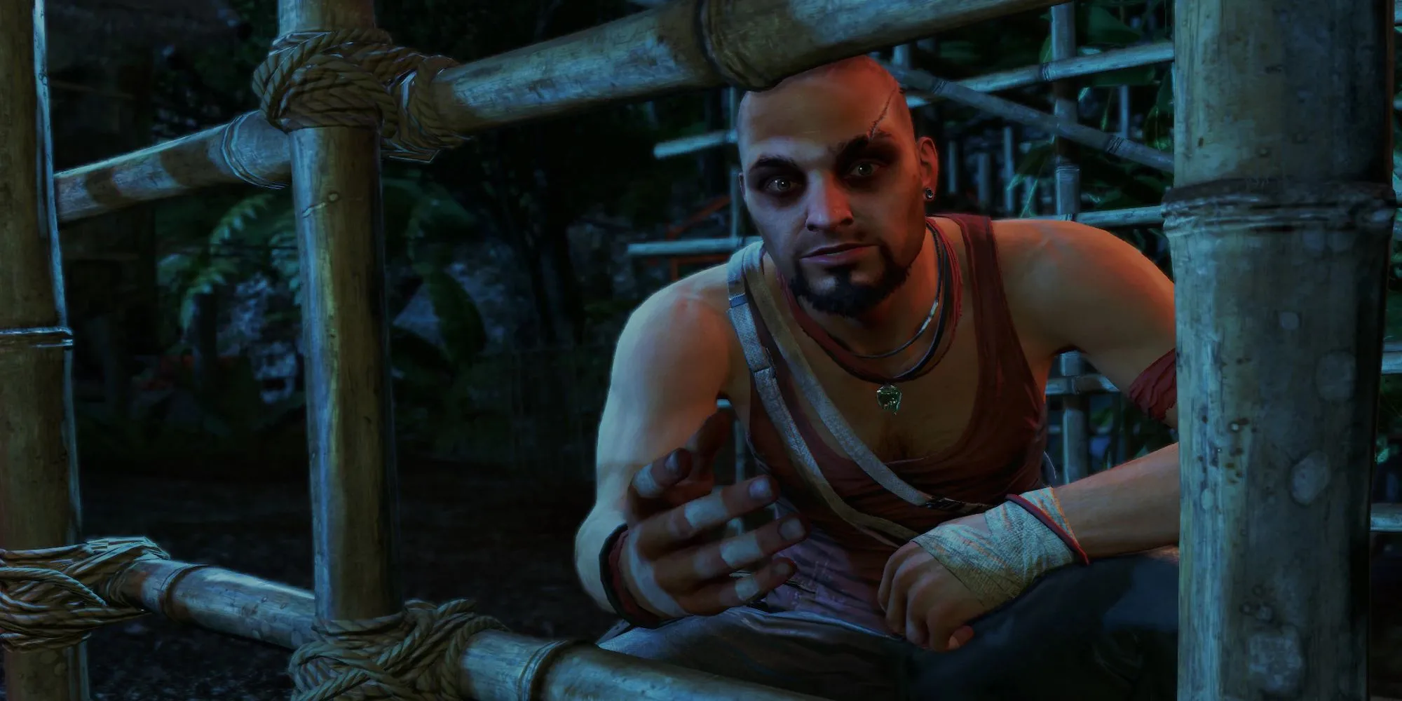 Vaas Montenegro, nhân vật phản diện biểu tượng trong Far Cry 3, thể hiện sự điên loạn.