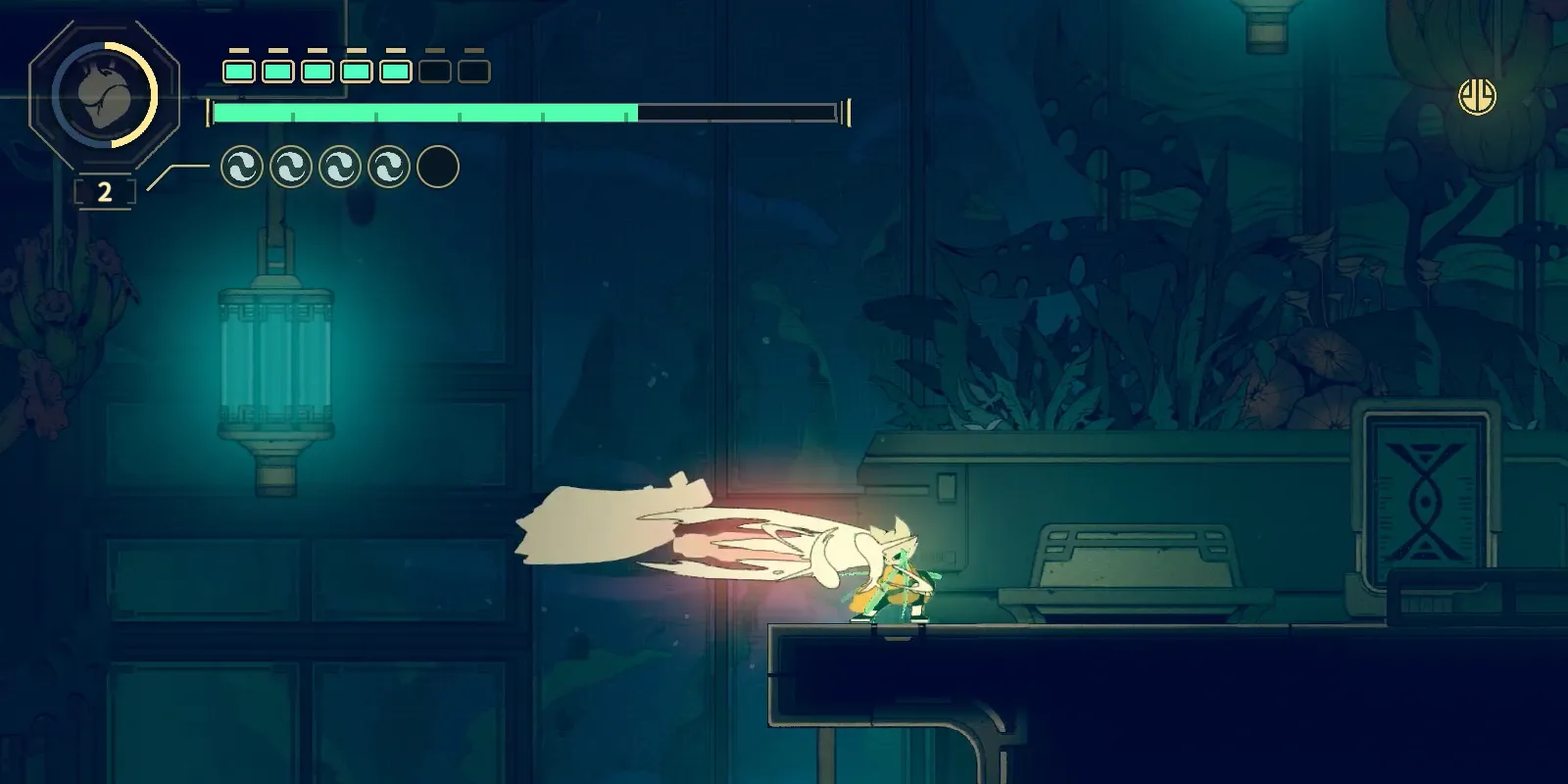 Yi chiến đấu với Phoenix Swordsmen tại Tiandao Research Center Root Node trong Nine Sols để farm Jin liên tục