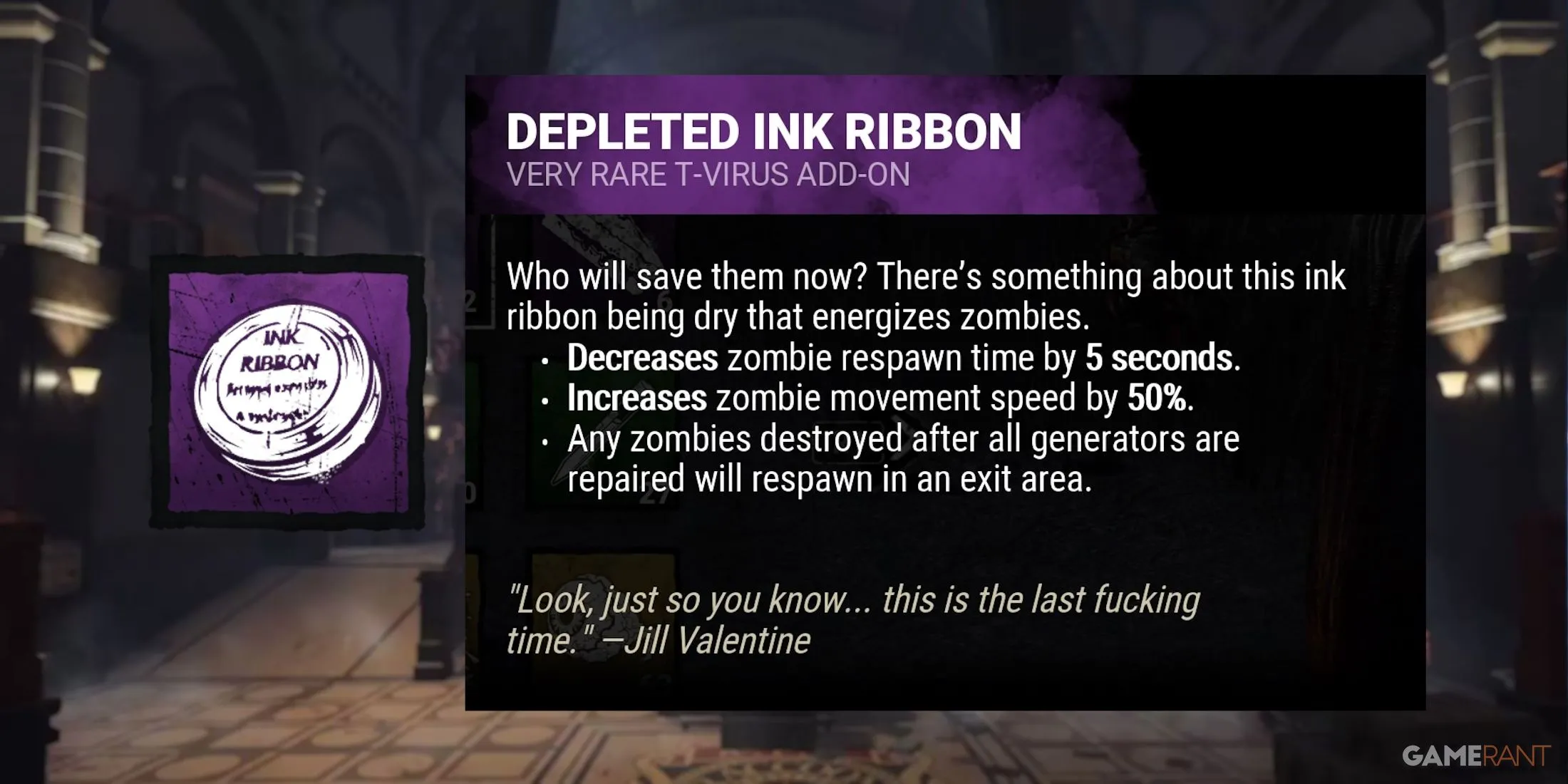 Add-On Depleted Ink Ribbon của Nemesis, điều khiển Zombie đến các cổng thoát.