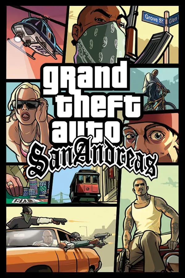 Ảnh bìa game Grand Theft Auto: San Andreas, nơi người chơi trong vai CJ có thể hẹn hò với nhiều bạn gái khác nhau trên khắp các thành phố trong thế giới game.