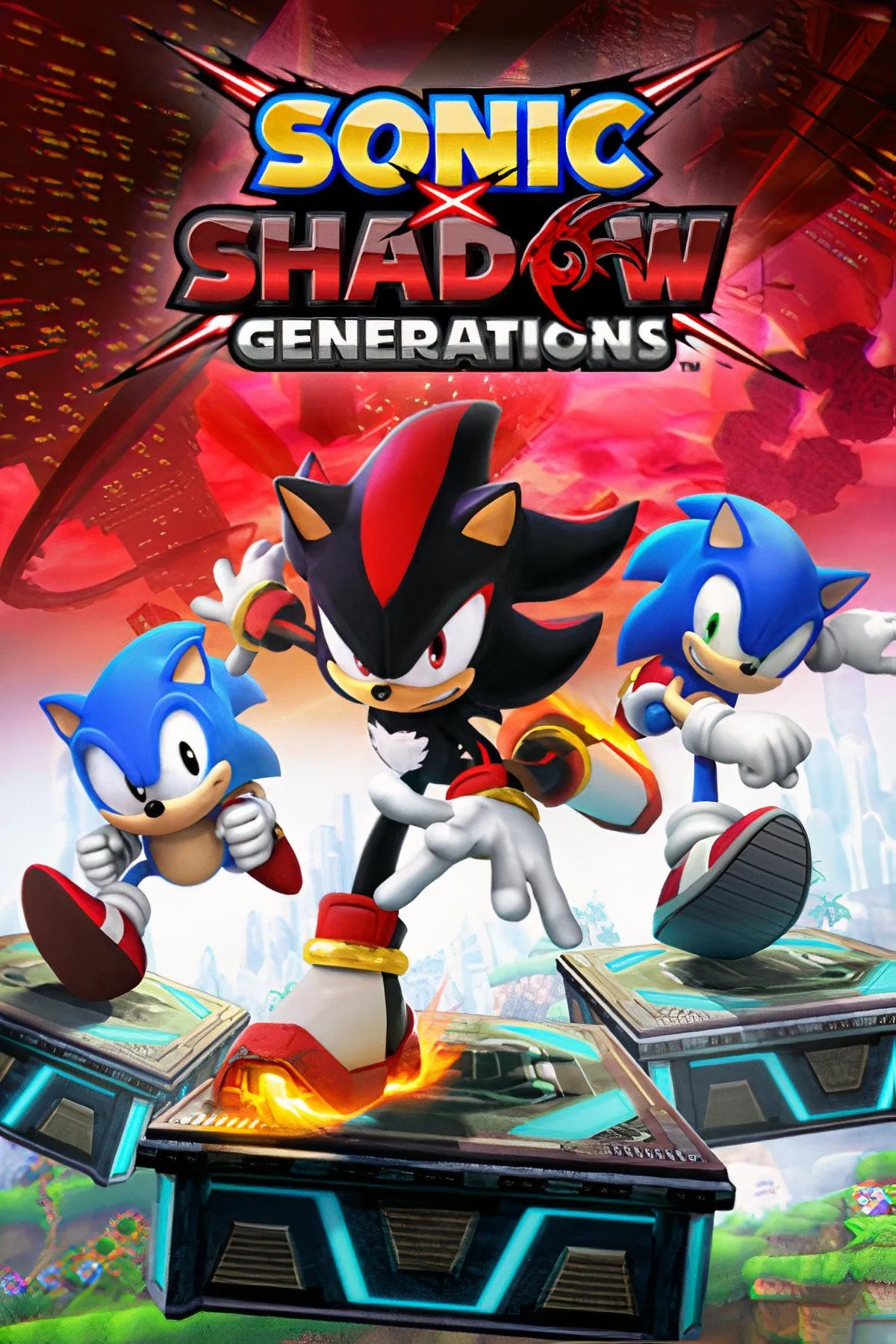 Ảnh bìa game Sonic X Shadow Generations với Sonic và Shadow, thể hiện hai chiến dịch riêng biệt được tối ưu hóa cho Nintendo Switch 2