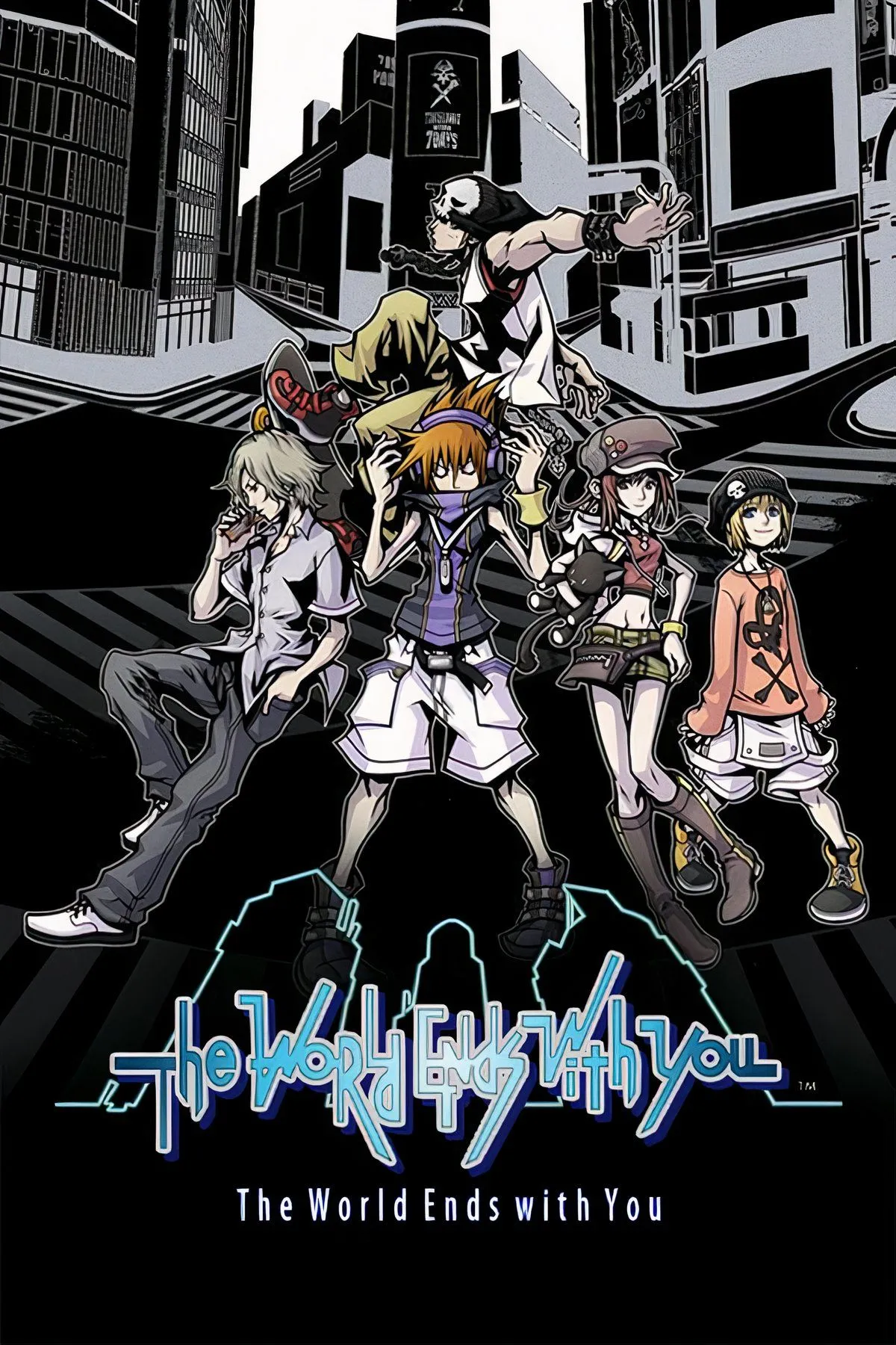 Ảnh bìa game The World Ends With You năm 2007, thể hiện phong cách nghệ thuật độc đáo và năng động của Shibuya.