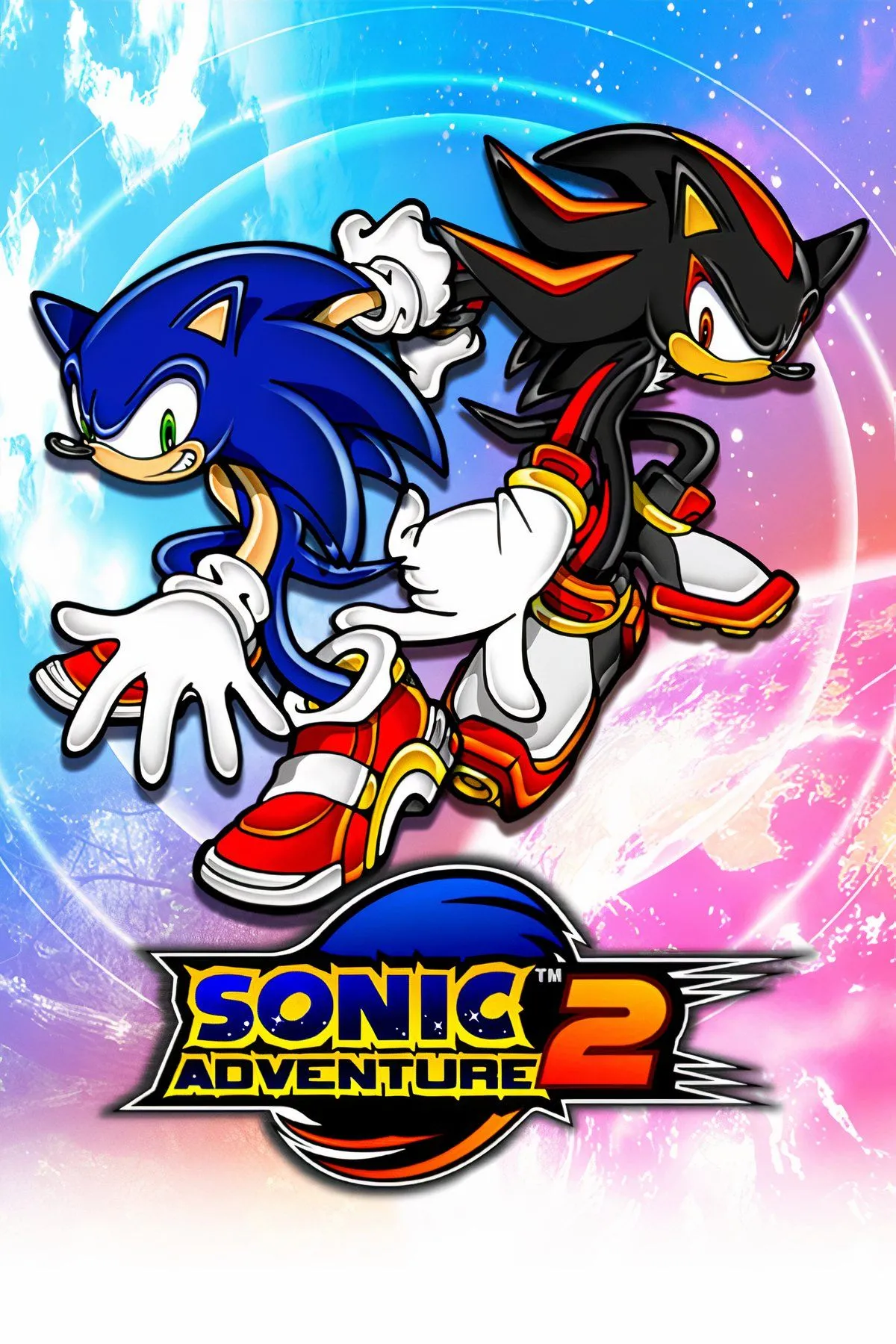 Ảnh bìa Sonic Adventure 2, thể hiện Sonic và Shadow đối đầu