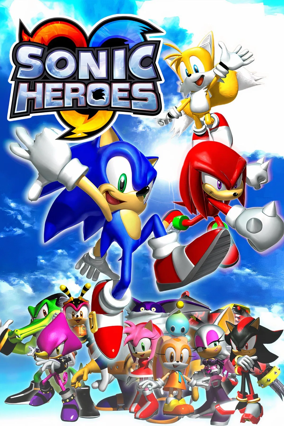 Ảnh bìa Sonic Heroes với bốn đội hình nhân vật chính