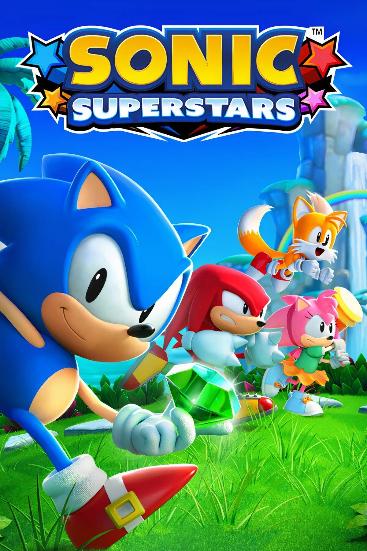 Ảnh bìa Sonic Superstars với Sonic, Tails, Knuckles, Amy và Tri-Guard, tối ưu cho Nintendo Switch 2