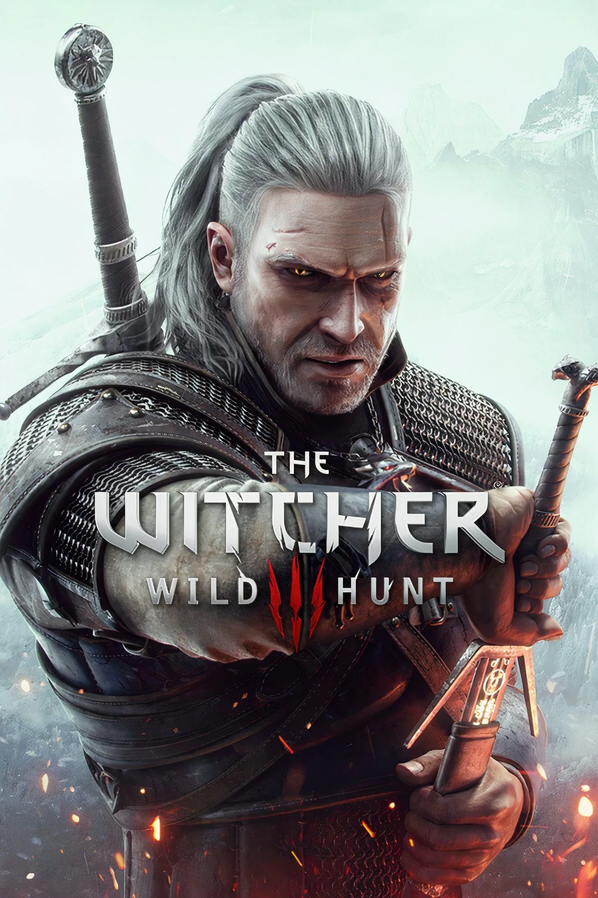 Ảnh bìa The Witcher 3: Wild Hunt, Geralt of Rivia chiến đấu trong thế giới giả tưởng đen tối