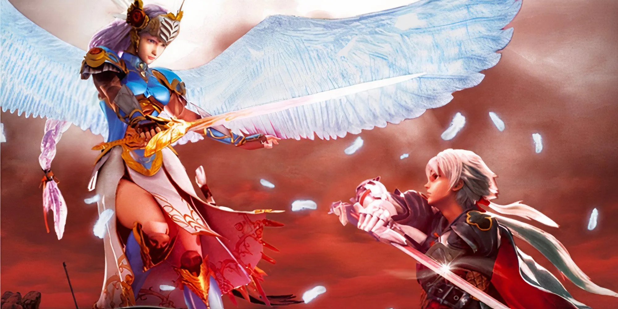 Ảnh quảng bá các nhân vật trong Valkyrie Profile: Covenant Of The Plume, một game RPG chiến thuật với cơ chế permadeath độc đáo trên DS.
