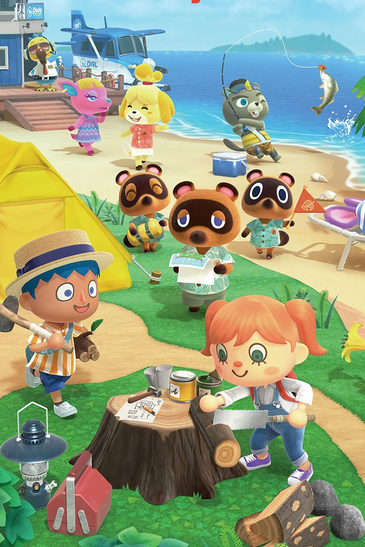 Artwork chính của Animal Crossing New Horizons, với các cư dân trên đảo.