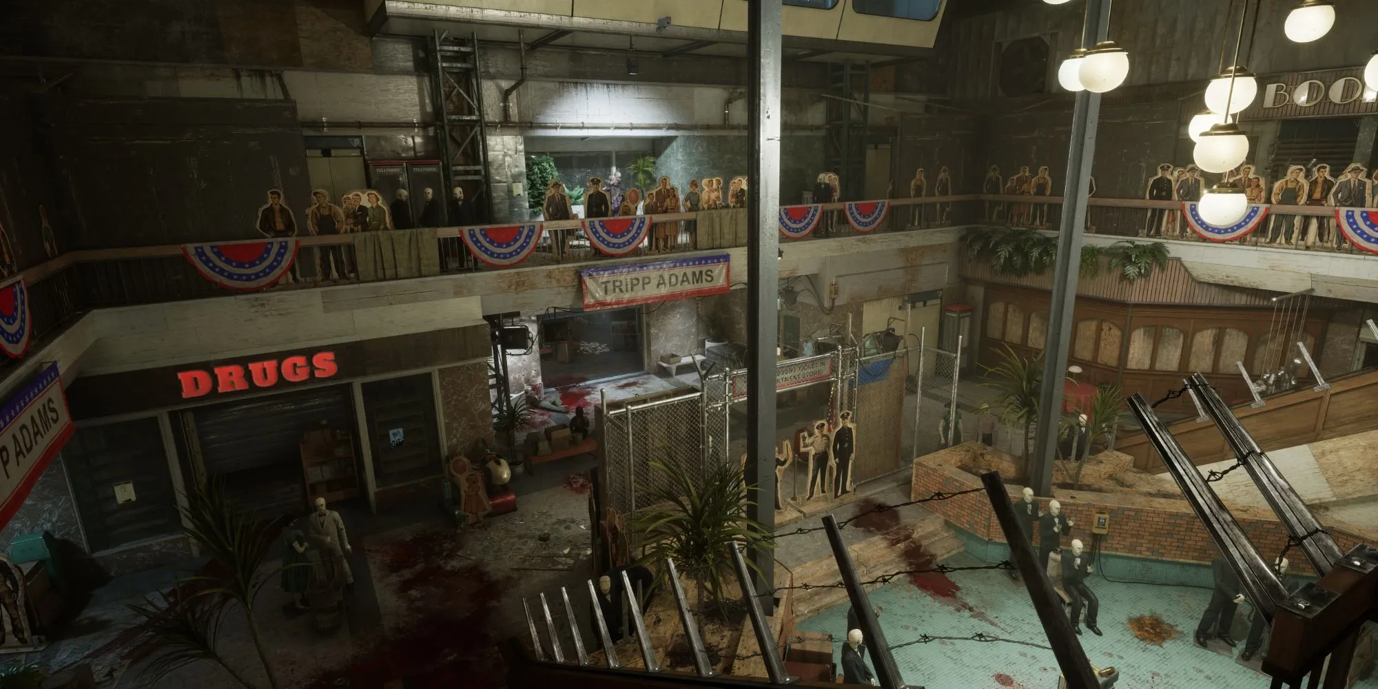 Bản đồ Trung tâm thương mại bỏ hoang trong The Outlast Trials Season 4, thể hiện không khí u ám và đổ nát.