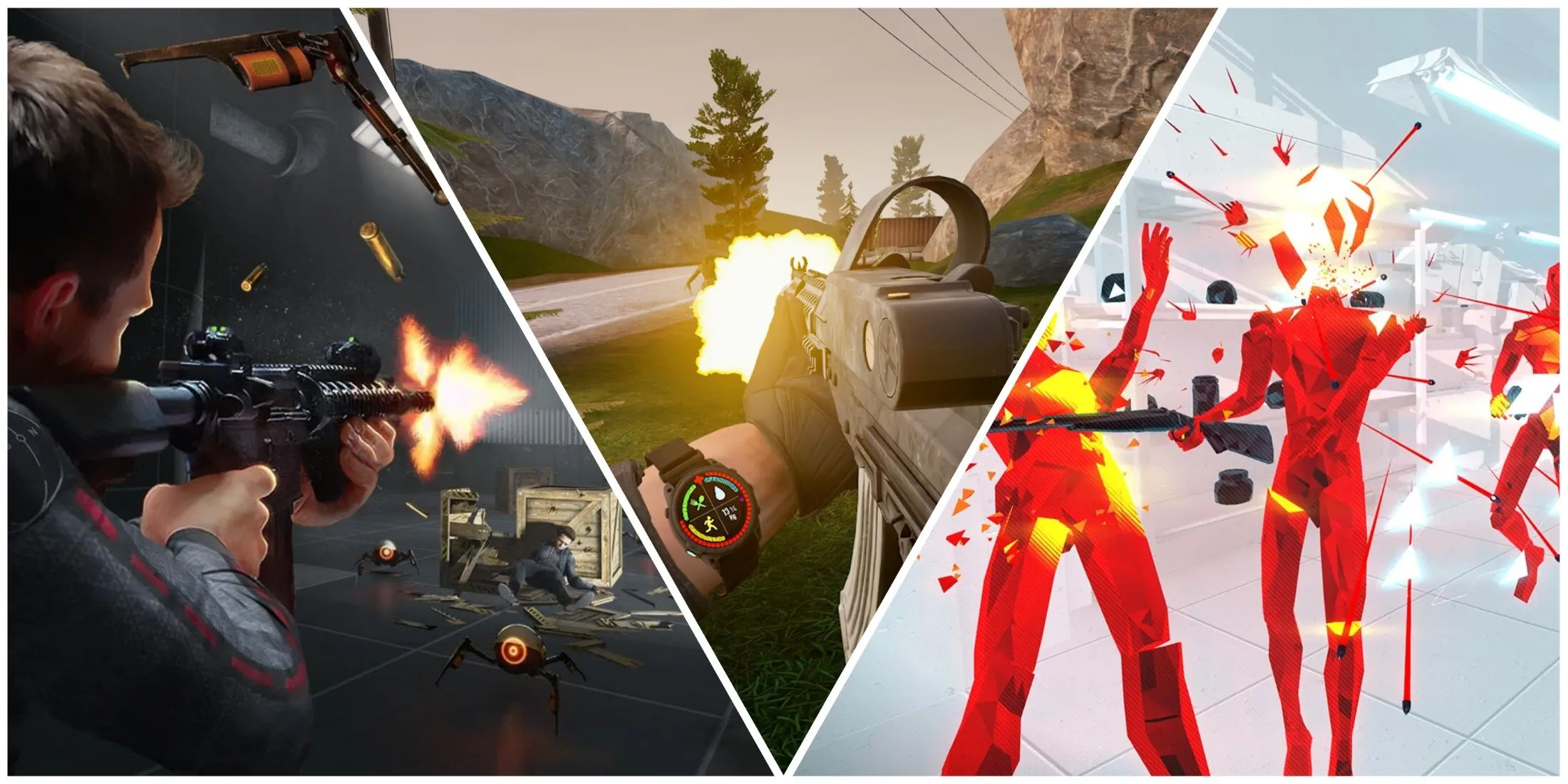 Các tựa game VR nổi bật với cơ chế chiến đấu súng đạn như Boneworks và Superhot