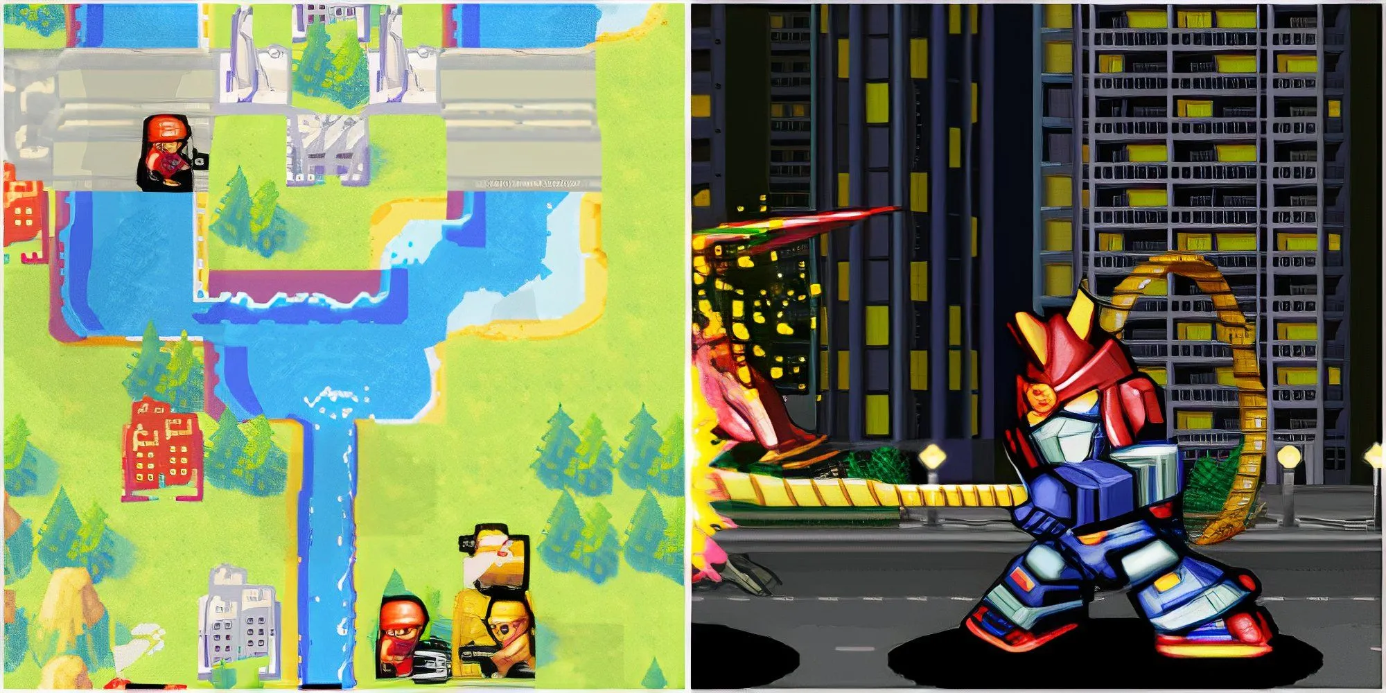 Cảnh chiến đấu trong Advance Wars: Dual Strike và Super Robot Wars L, đại diện cho những tựa game JRPG chiến thuật nổi bật trên Nintendo DS.