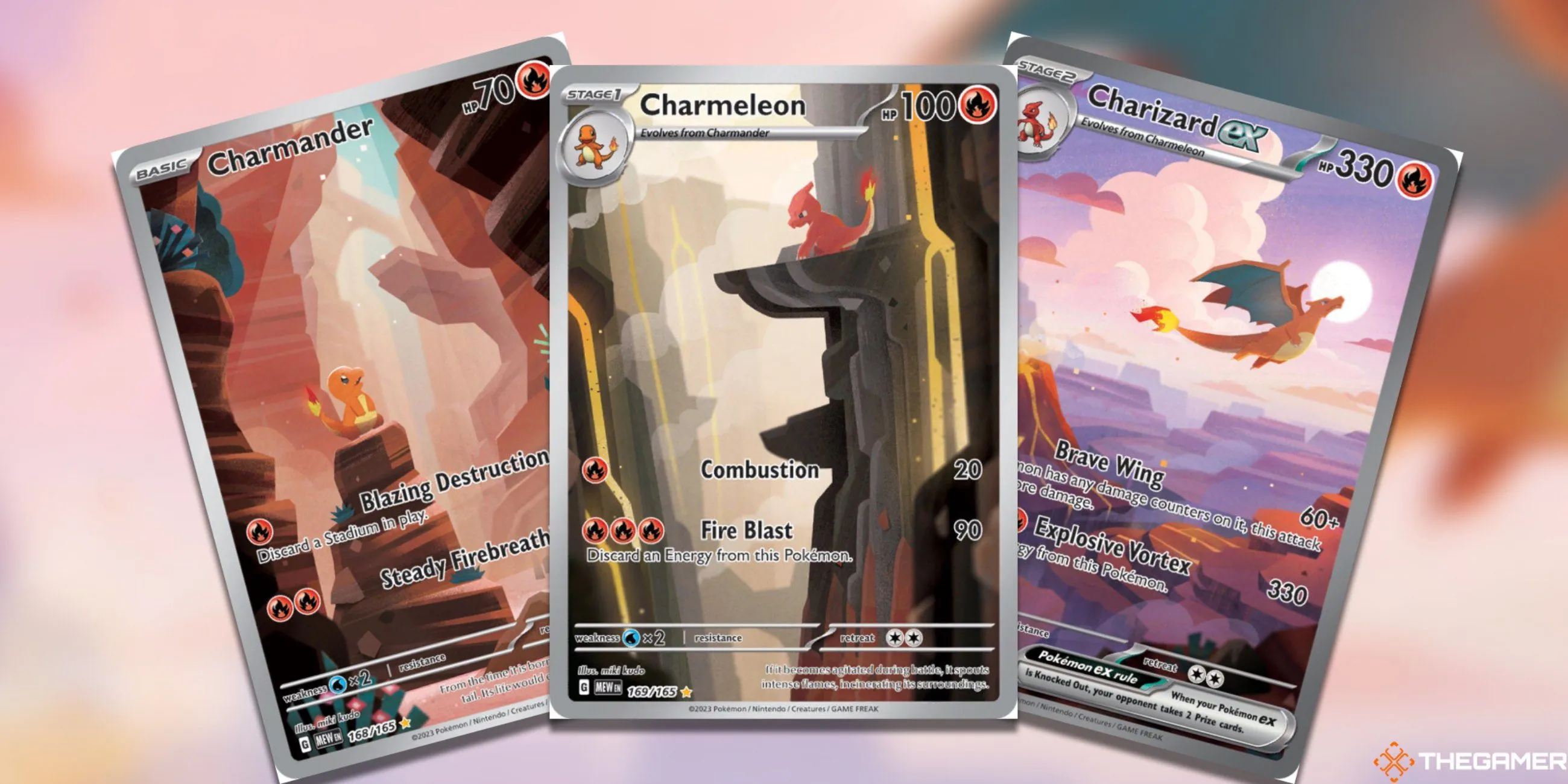 Dòng tiến hóa Charizard từ set Pokemon TCG 151, minh họa cho sự hiếm có của God Packs.