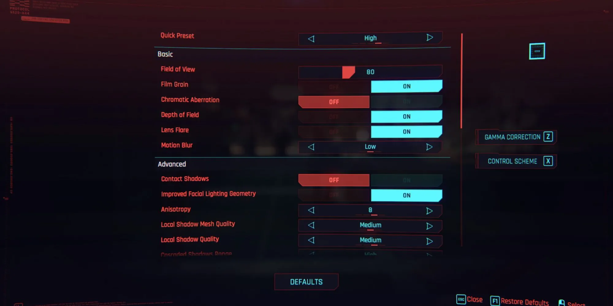 Giao diện cài đặt đồ họa phức tạp của Cyberpunk 2077, minh họa nhiều tùy chọn tối ưu hình ảnh.
