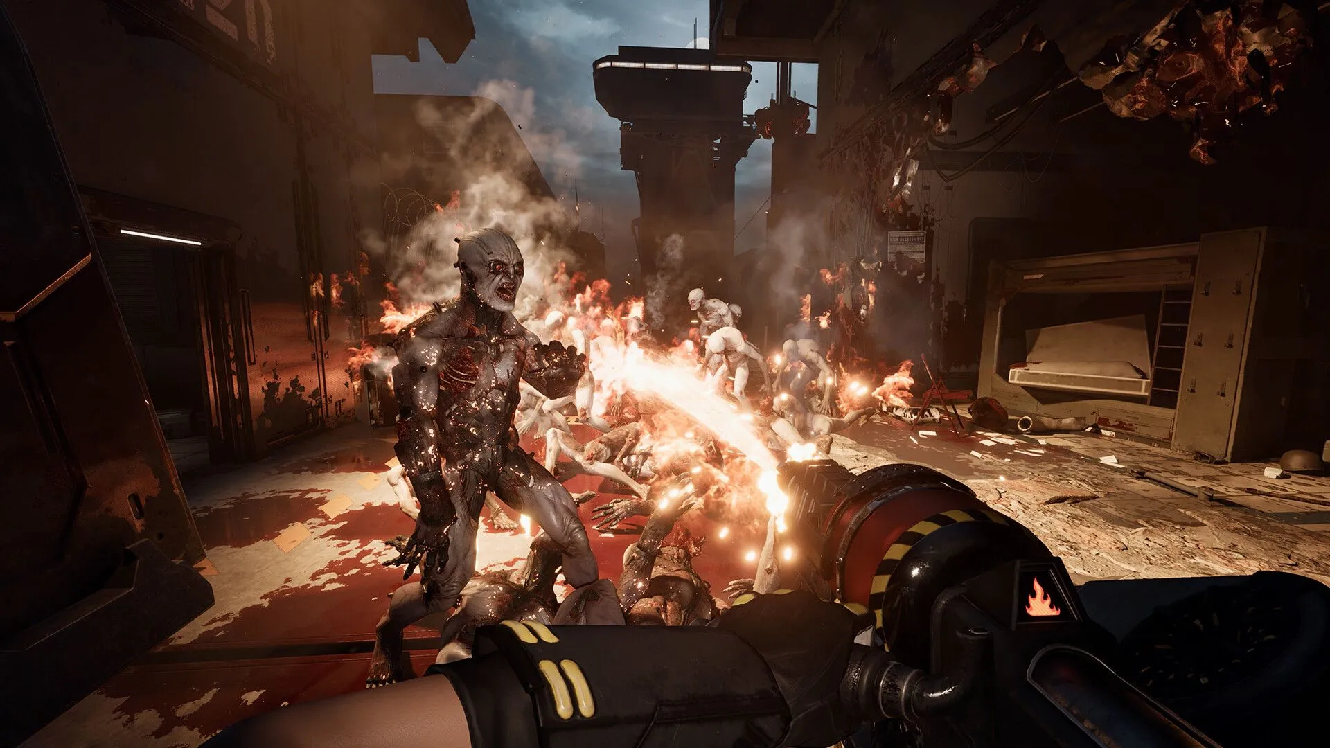 Góc nhìn cận cảnh từ trailer Killing Floor 3, cho thấy môi trường u ám và chi tiết đồ họa ấn tượng của game.