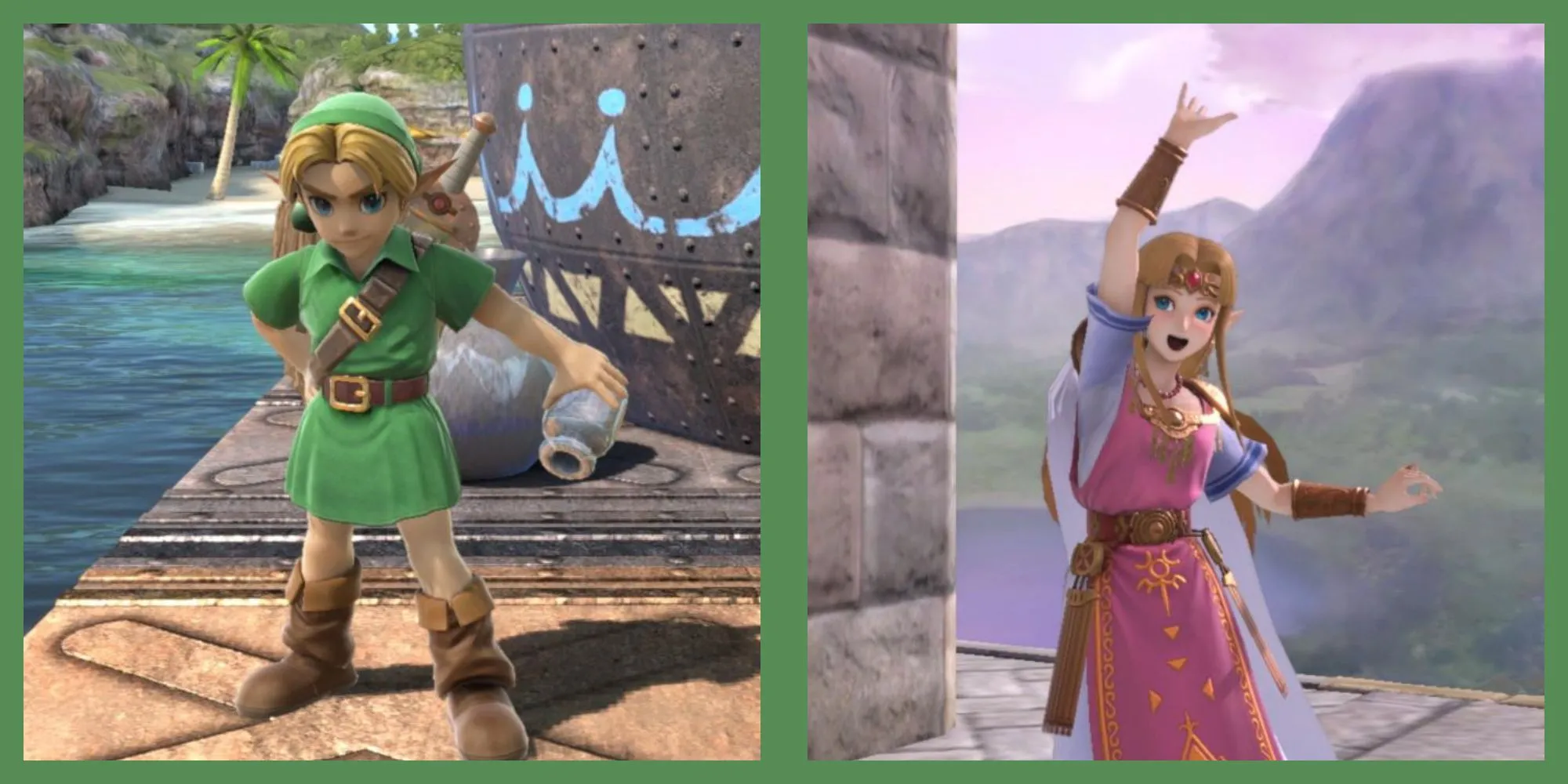 Hình ảnh Link và Công chúa Zelda trong tựa game đối kháng Super Smash Bros., minh họa sự hiện diện đa nền tảng của các nhân vật biểu tượng của Nintendo