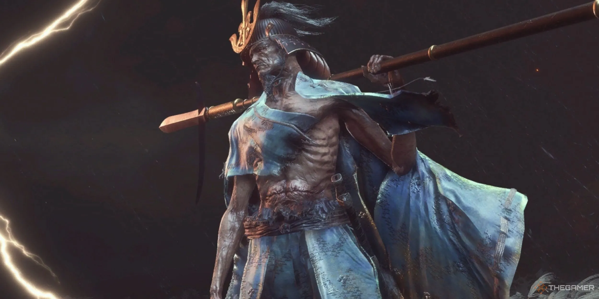Kiếm Thánh Isshin với cây thương biểu tượng, đại diện cho thử thách cuối cùng của game Sekiro.