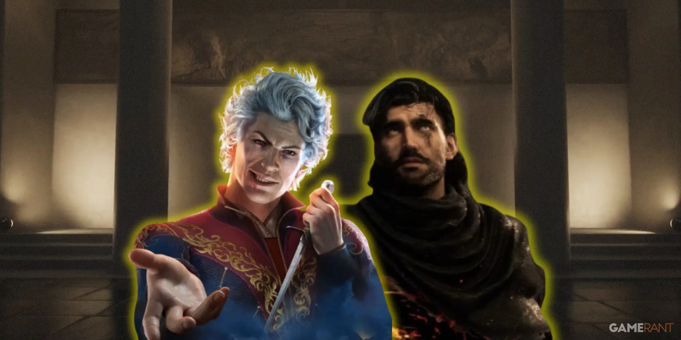 Neil Newbon trong vai Astarion của Baldur's Gate 3 và hình ảnh từ Dead Take, minh họa sự đa dạng trong diễn xuất game
