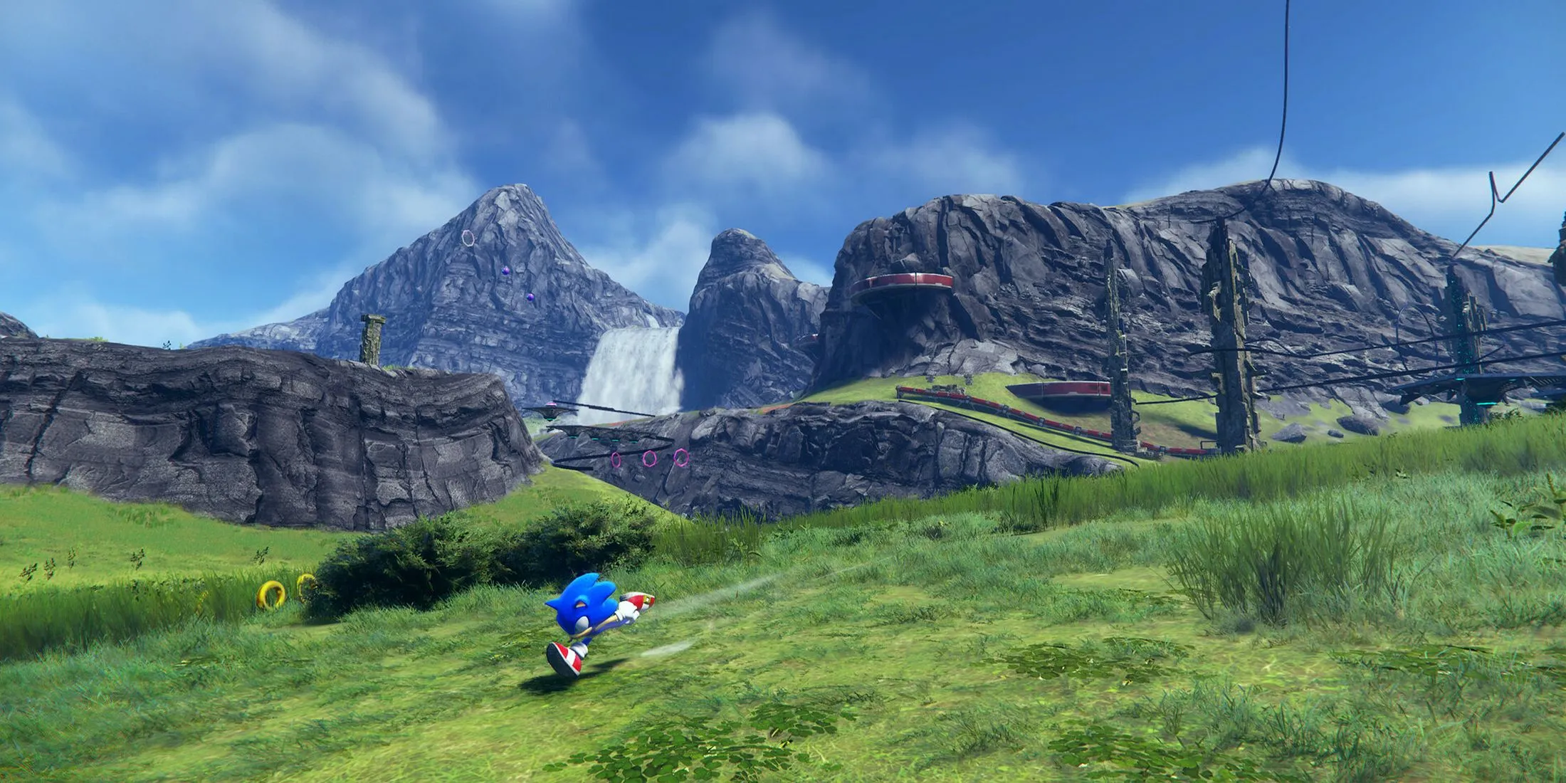 Sonic chạy qua cánh đồng rộng lớn trong thế giới mở của Sonic Frontiers