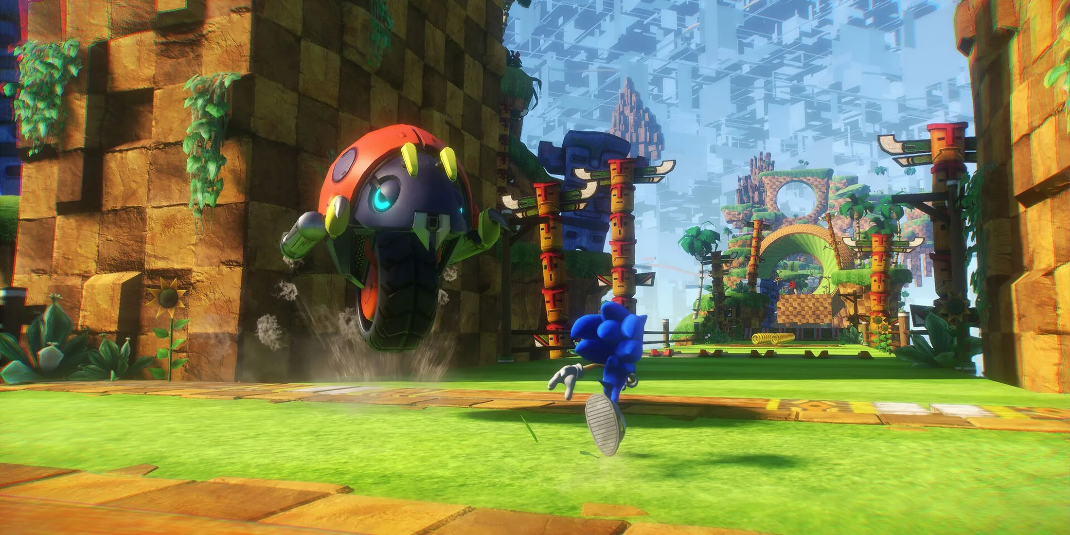 Sonic vượt qua kẻ thù trong một Cyberspace Level rực rỡ của Sonic Frontiers
