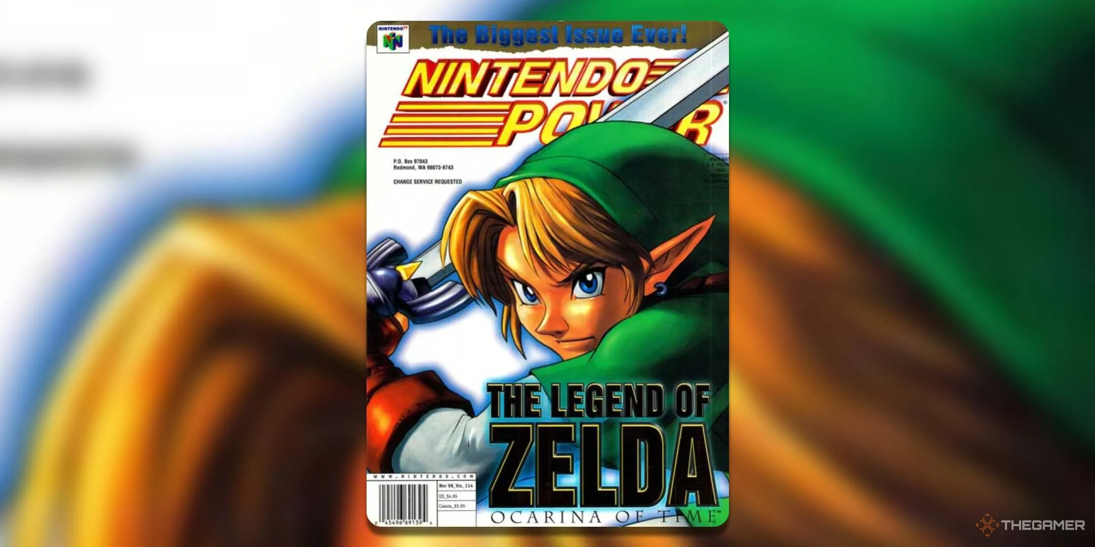 Tạp chí Nintendo Power số 114 tháng 11 năm 1998, in hình Link từ game The Legend Of Zelda: Ocarina Of Time