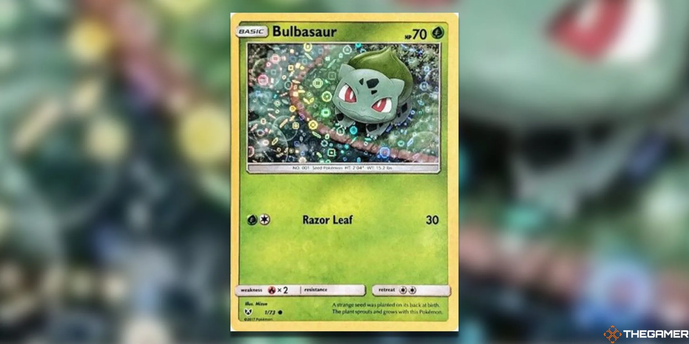 Thẻ bài Bulbasaur 1/73 promo General Mills nổi bật với hiệu ứng lấp lánh