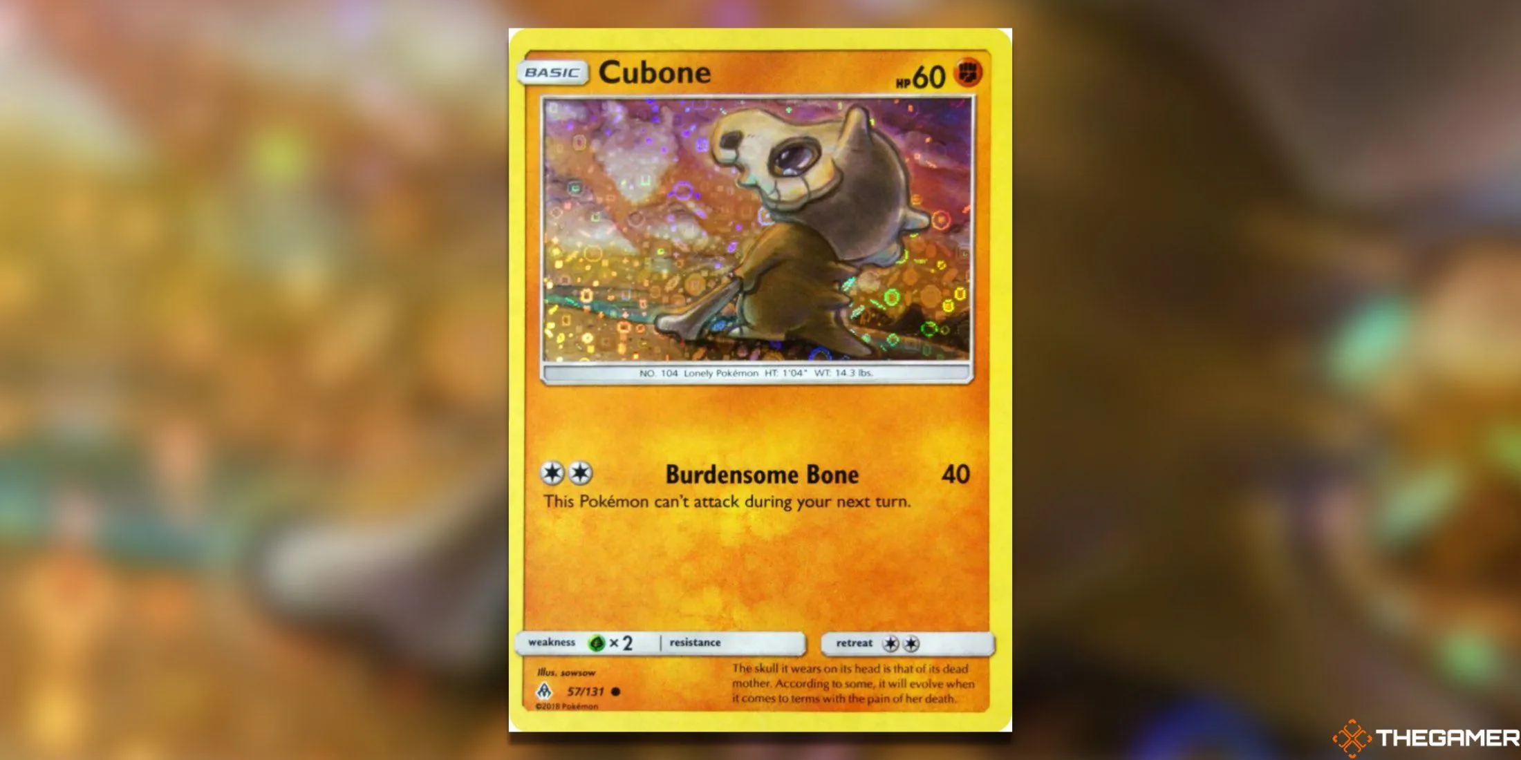 Thẻ bài Cubone 57/131 promo General Mills với dáng vẻ trầm tư